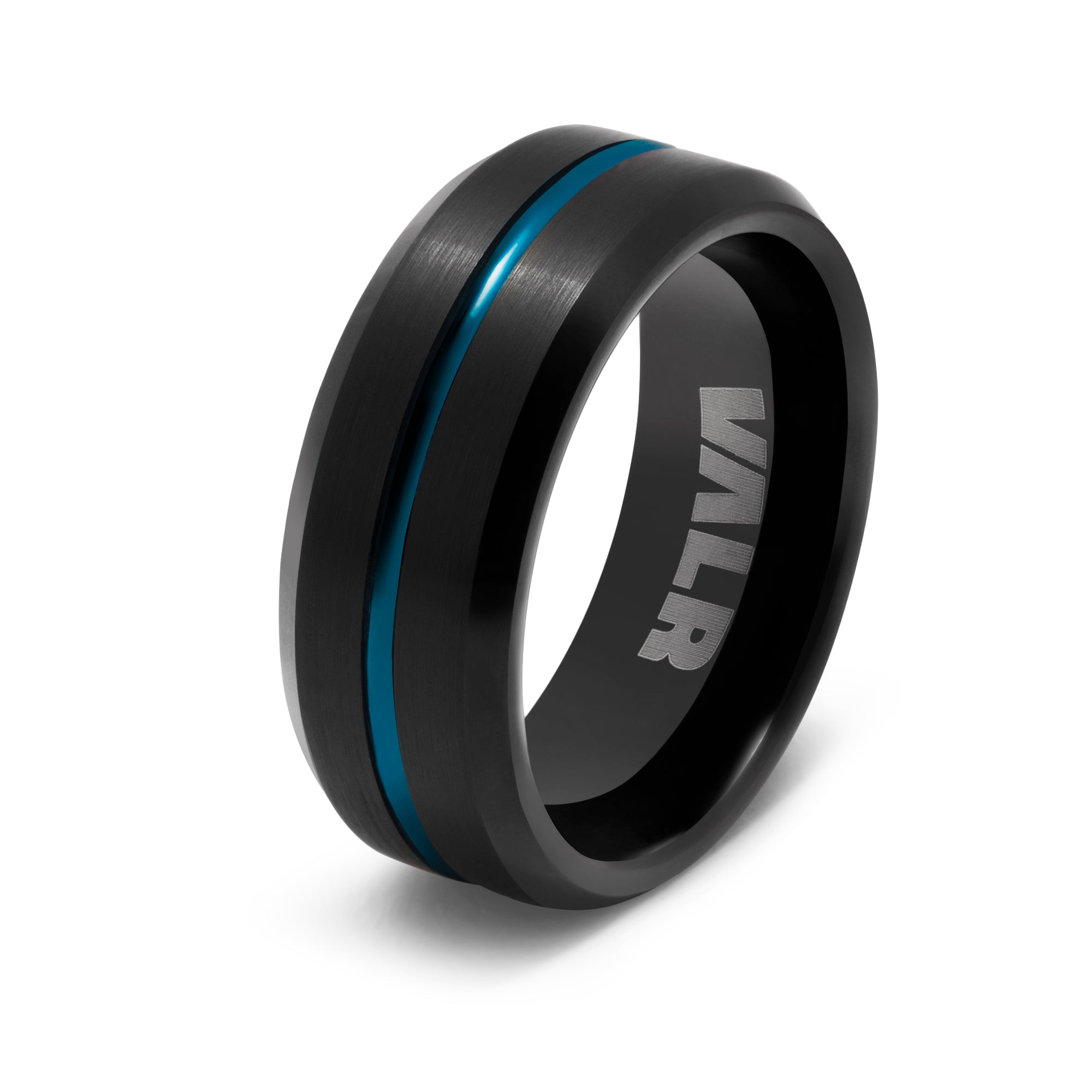 Black Tungsten Ring with a Blue Band | The Noir Blue Ring | Milina London