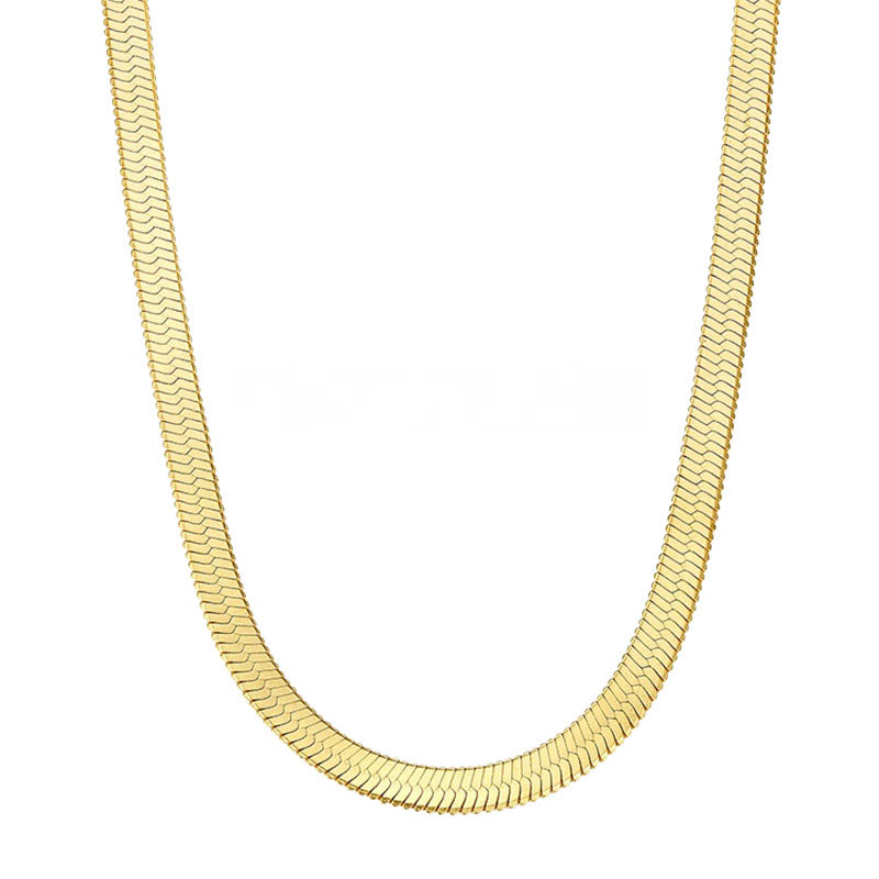 Flat Snake Chain Necklace in 18k Gold Plated Brass - The Anji Necklace