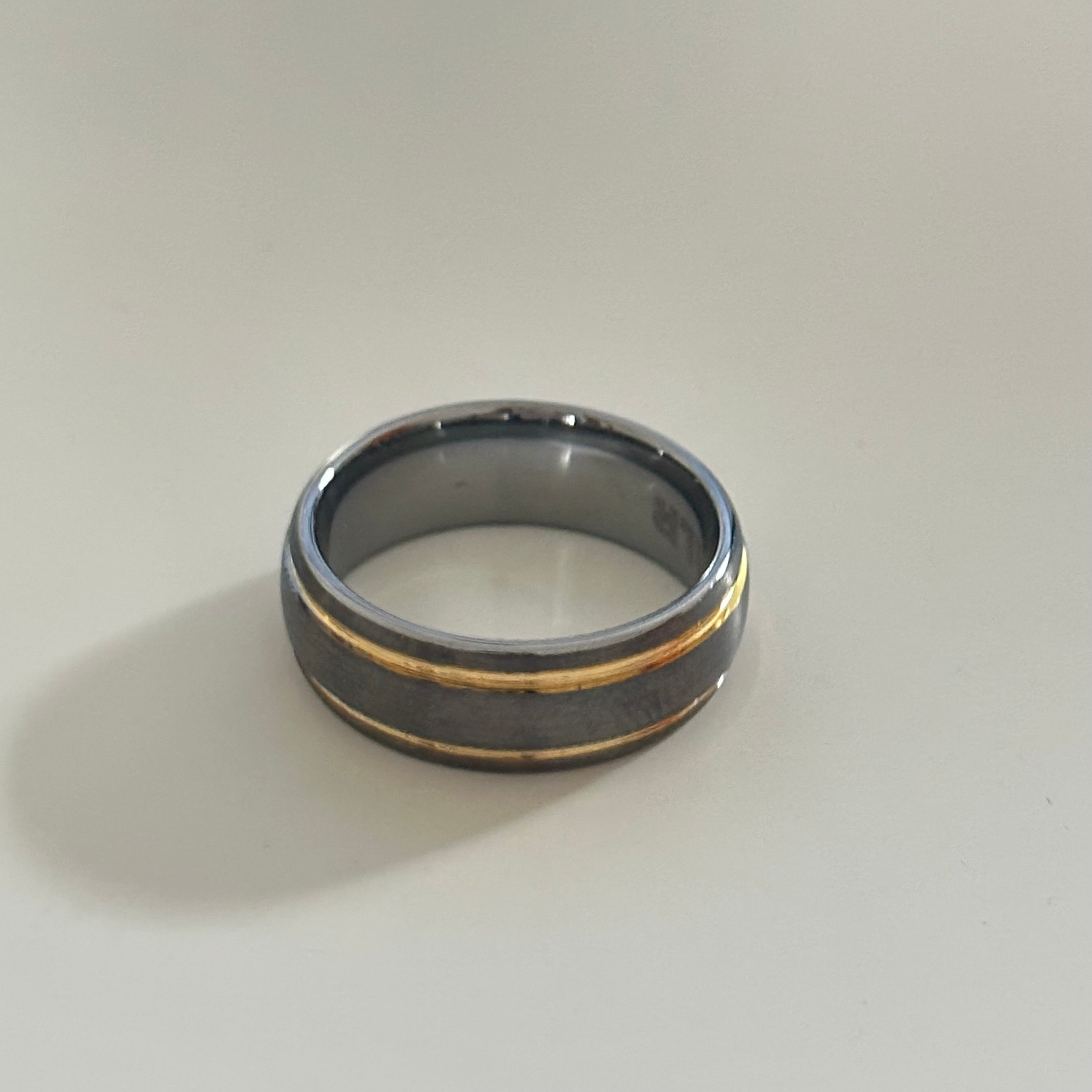 Grey Tungsten Ring Gold Plated Bands | The Argentum Ring | Milina London