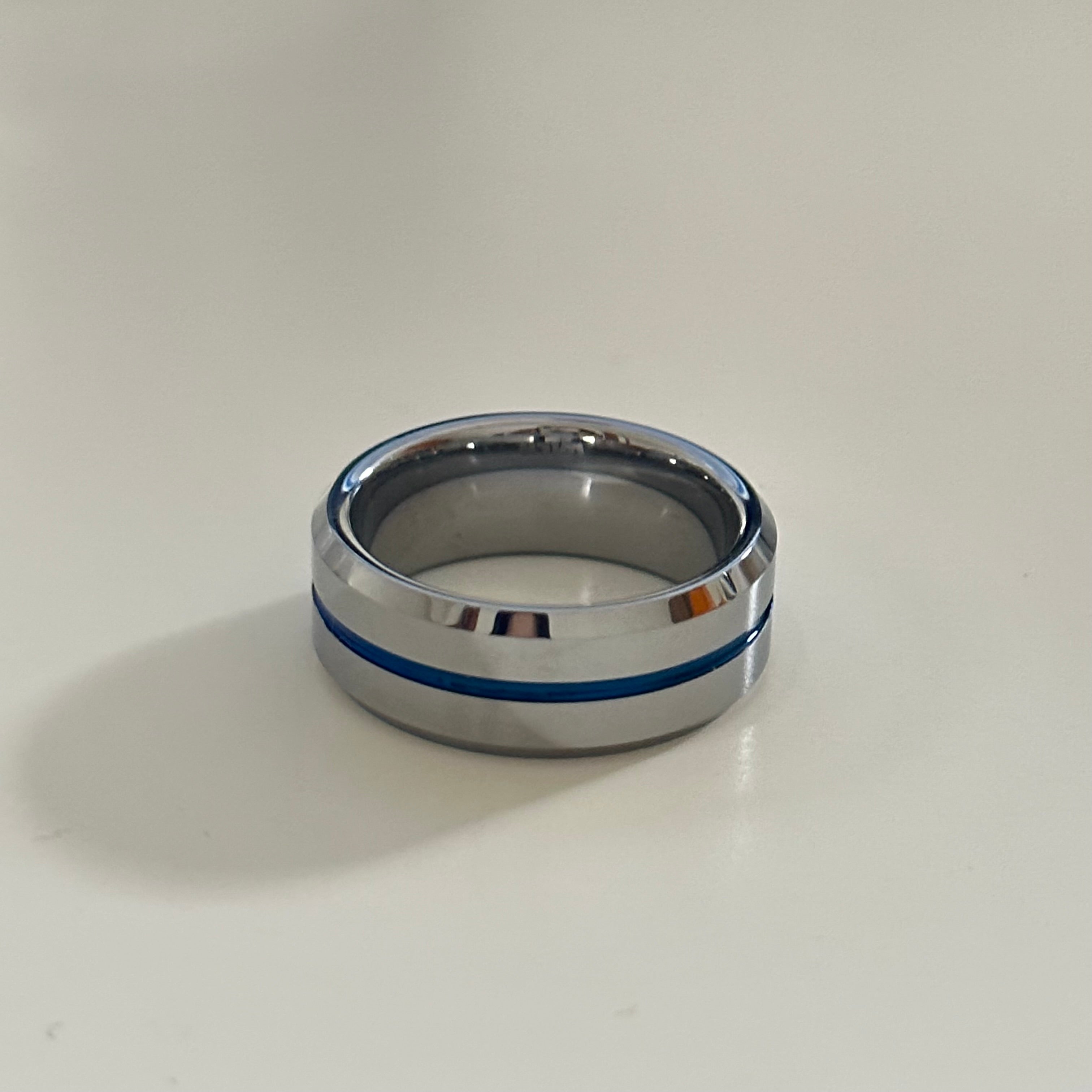 Silver Tungsten Ring with a Blue Band - The Neptune Band