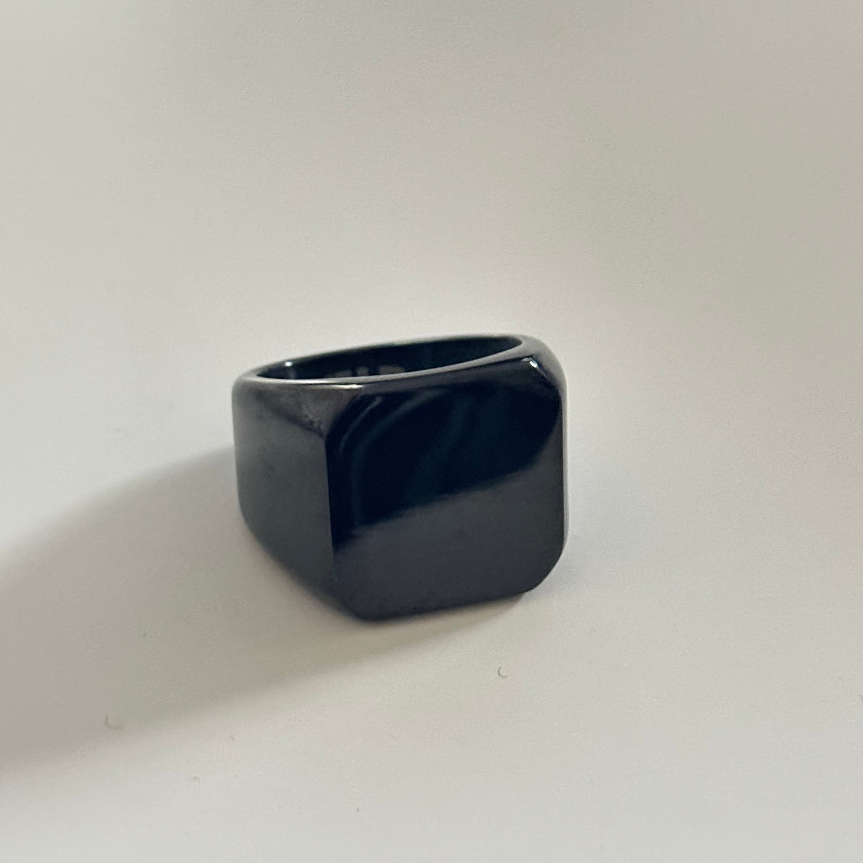 Stainless Steel Black Signet Ring | The Svartr Ring | Milina London