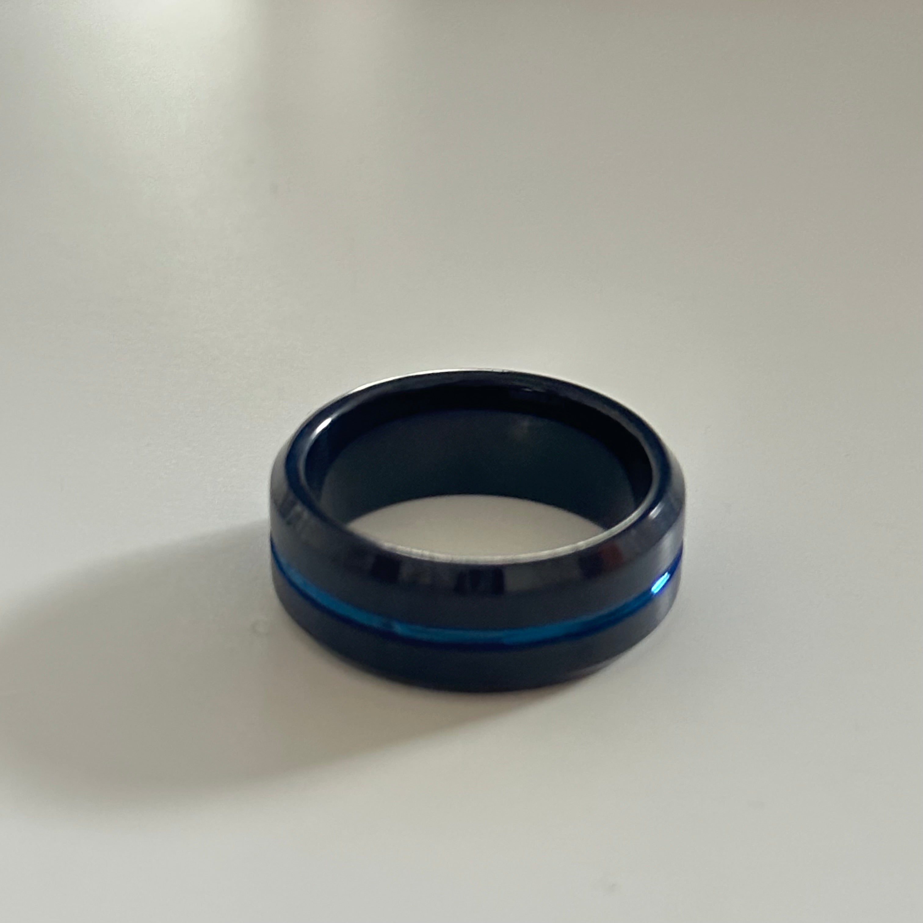Black Tungsten Ring with a Blue Band | The Noir Blue Ring | Milina London