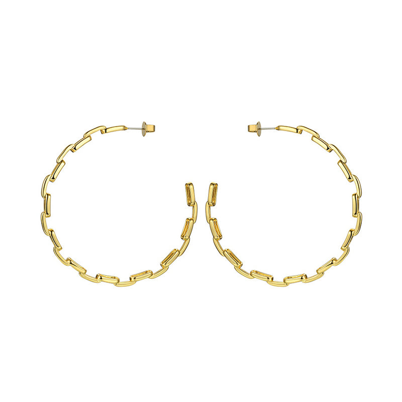 Large Chain Links Hoop Earrings in 18k Gold Plated Brass - The Iggy Hoops