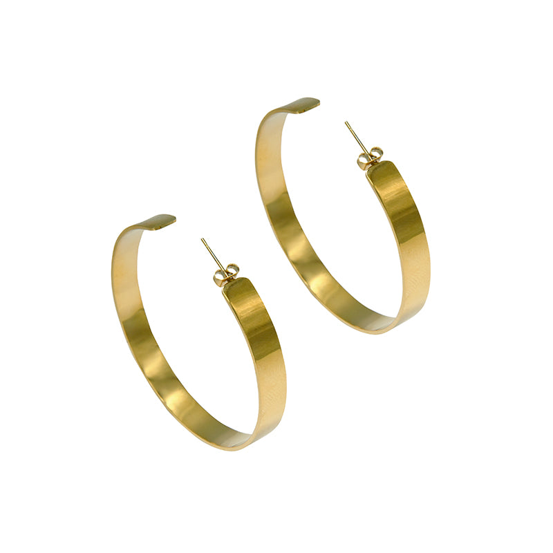 Large Flat Hoop Earrings in 18k Gold Plated Brass - The Myra Hoops