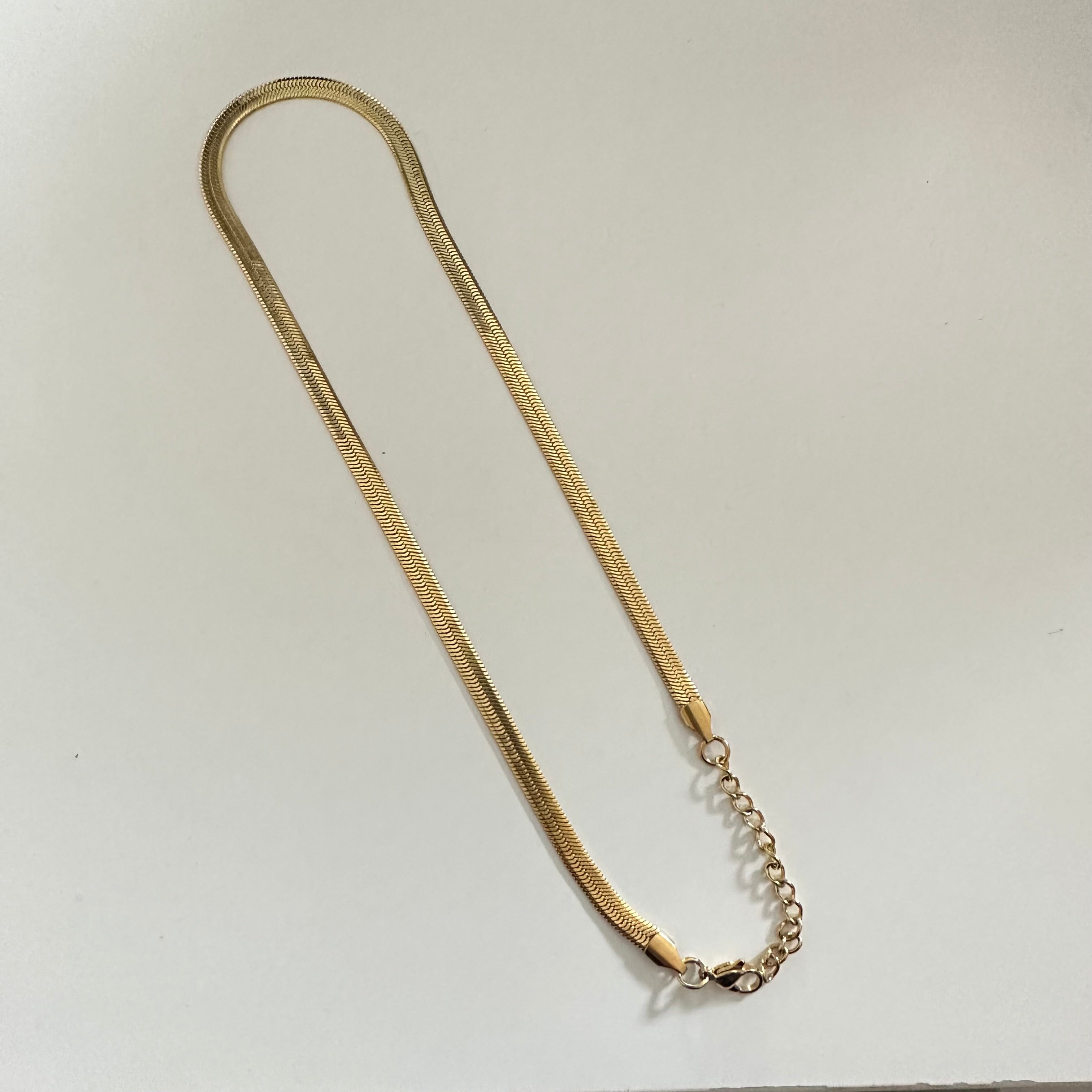 Flat Snake Chain Necklace in 18k Gold Plated Brass - The Anji Necklace