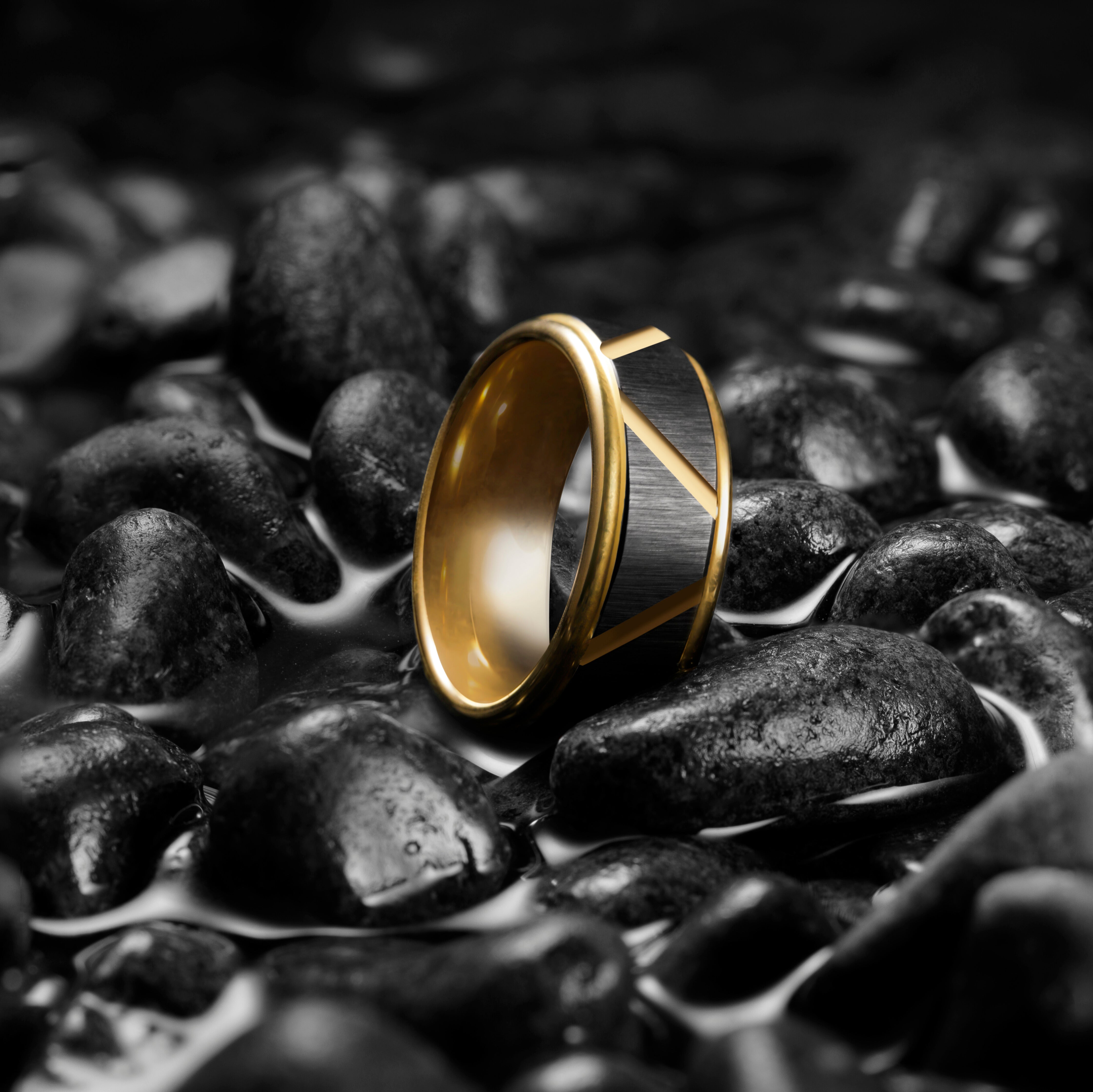 Dual Tone Black Gold Tungsten Ring | The Valerius Ring | Milina London