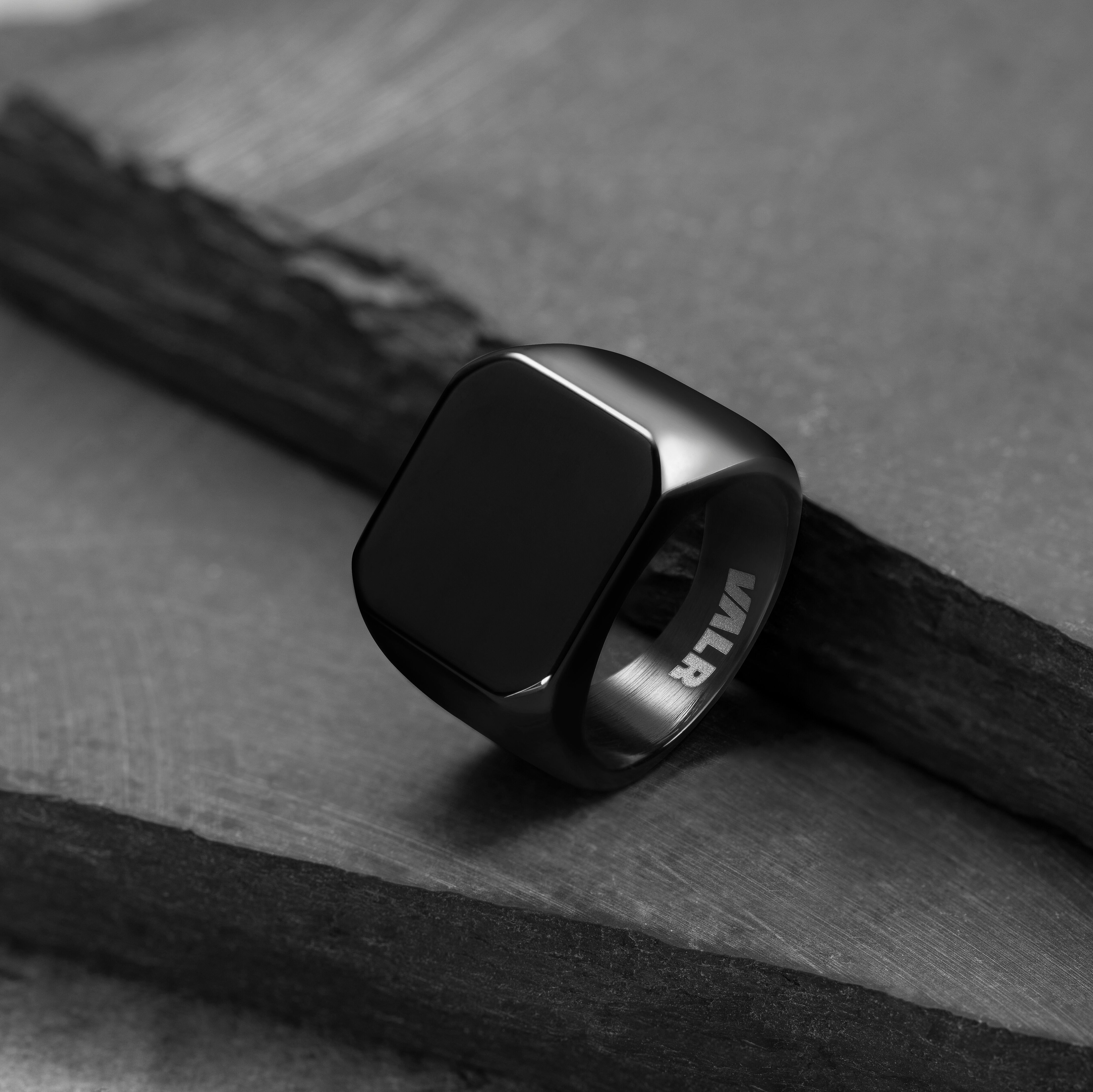 Stainless Steel Black Signet Ring | The Svartr Ring | Milina London