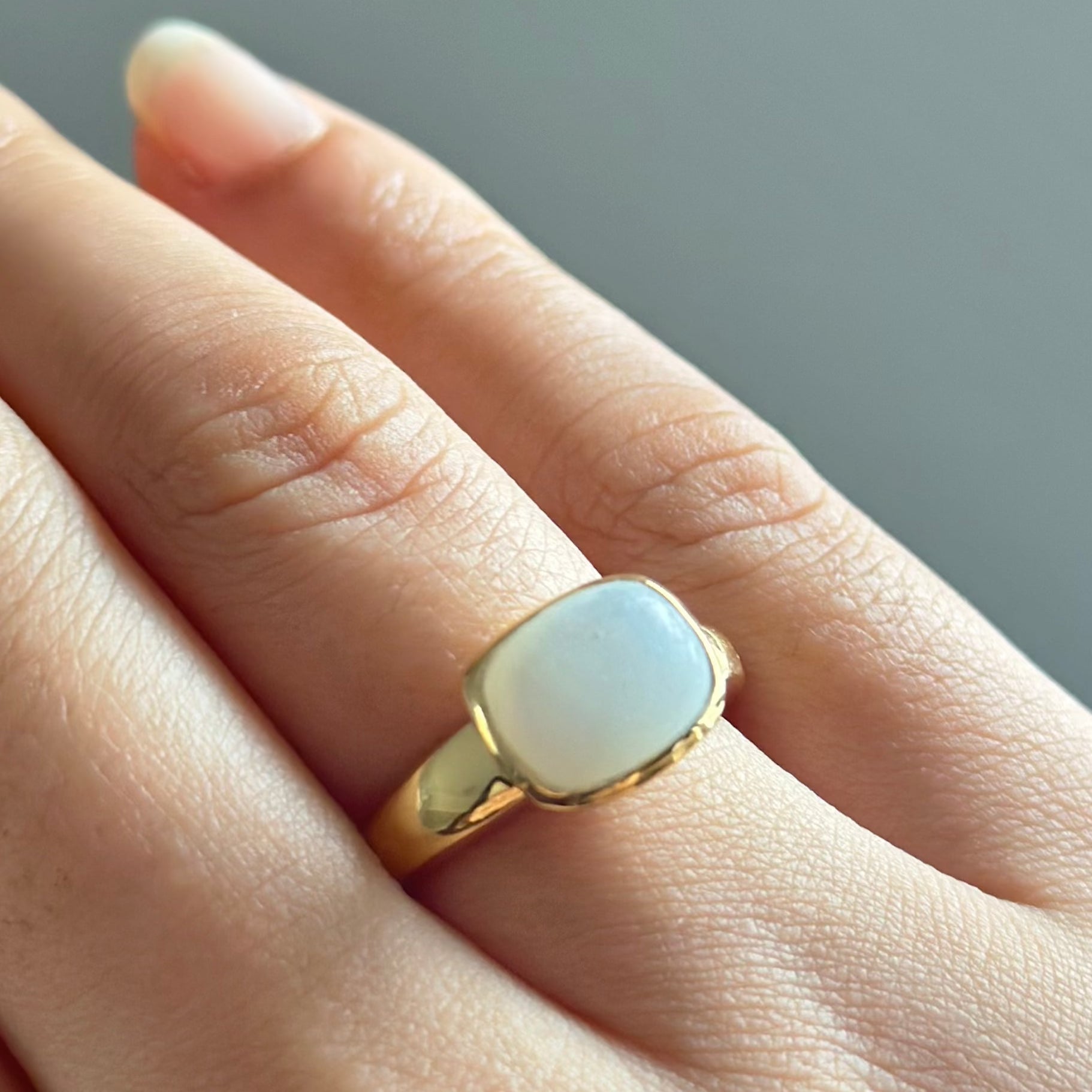 Faceted Rectangular Cut Natural Gemstone Gold Plated Sterling Silver Ring - Mother of Pearl