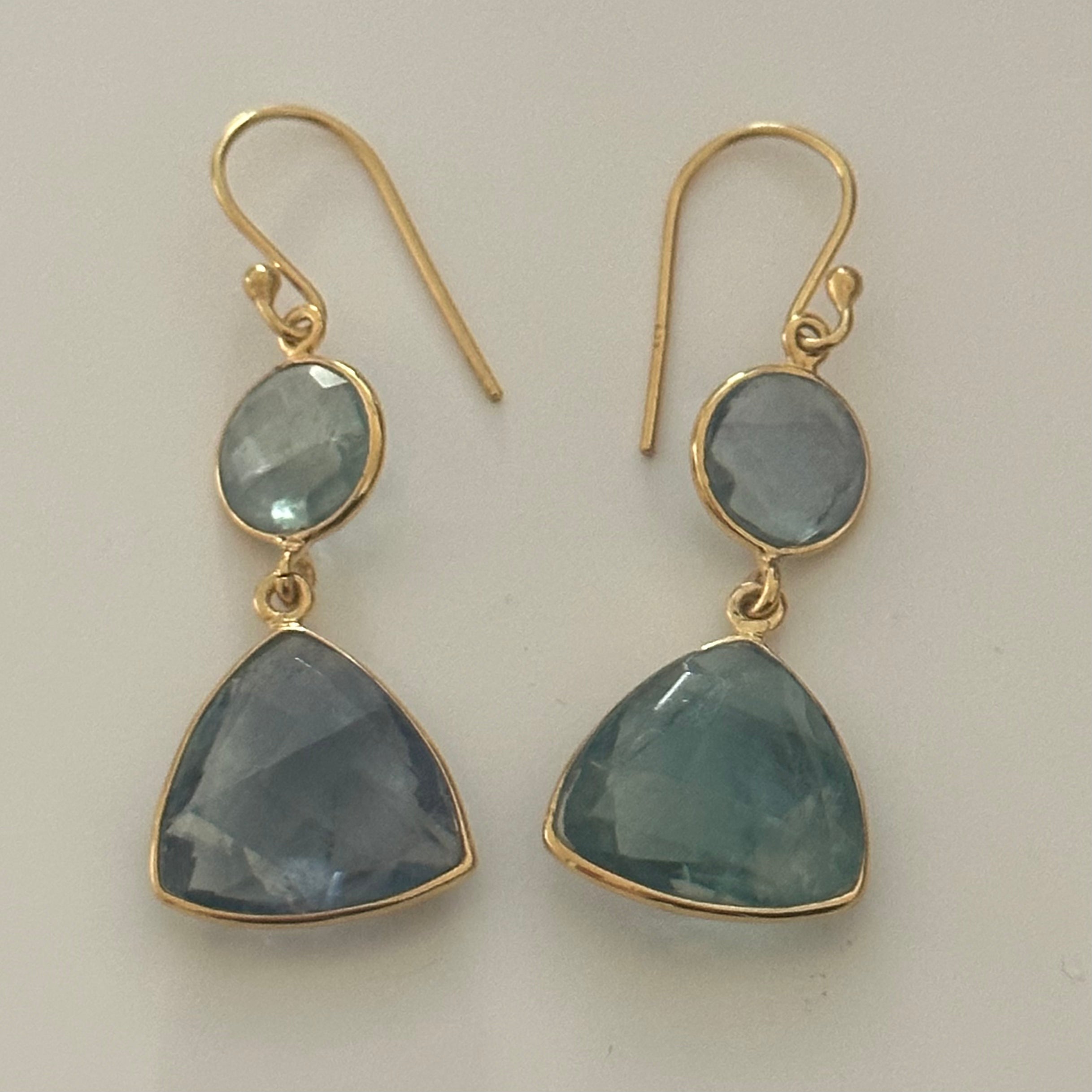 Apatite Gemstone Earrings in Gold Plated Sterling Silver - Triangular