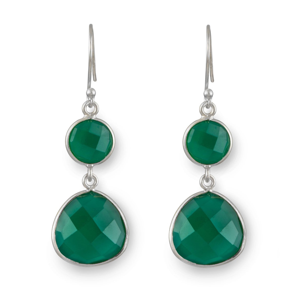 Green Onyx Gemstone Earrings in Sterling Silver - Triangular