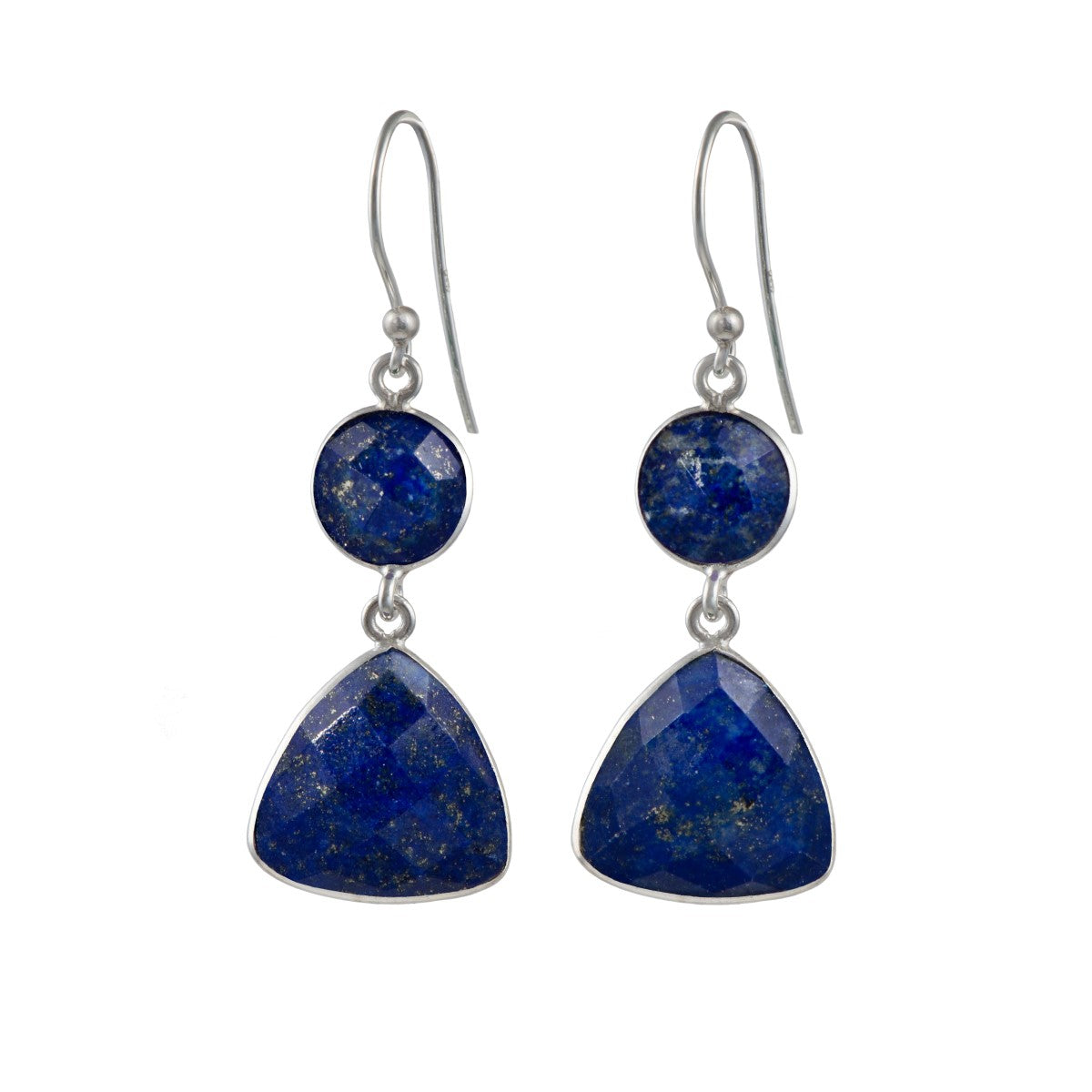 Lapis Lazuli Gemstone Earrings in Sterling Silver - Triangular