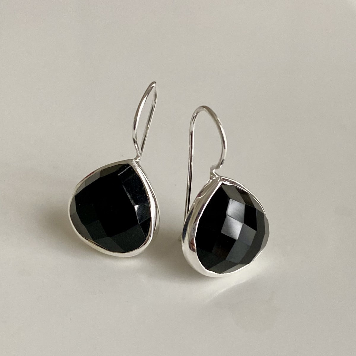 Black Onyx Gemstone Sterling Silver Teardrop Earrings