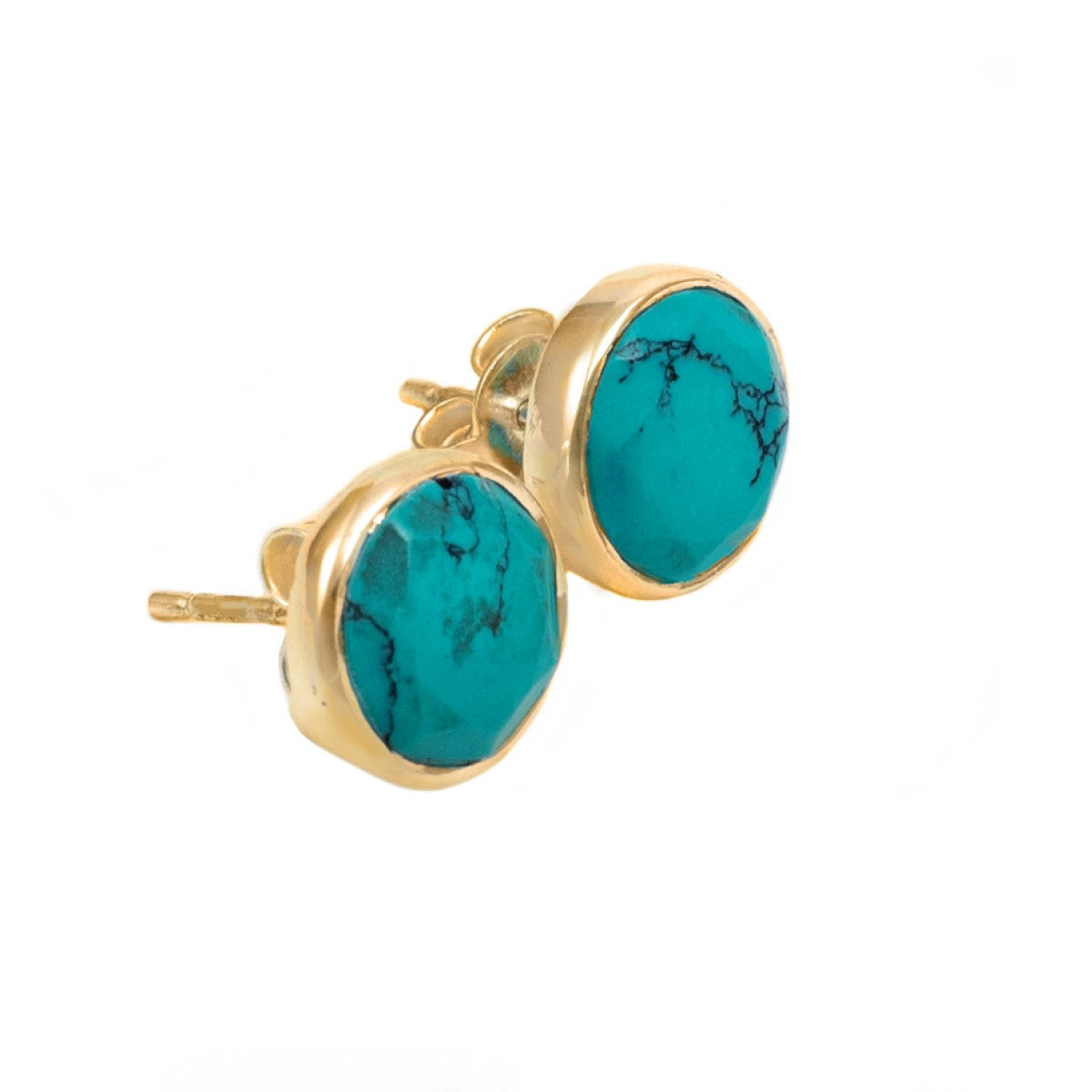 Turquoise Studs in Gold Plated Sterling Silver with a Round Faceted Gemstone