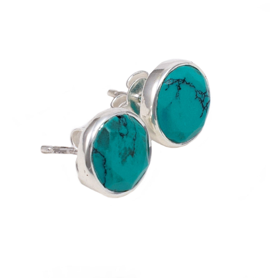 Turquoise Studs in Sterling Silver with a Round Faceted Gemstone