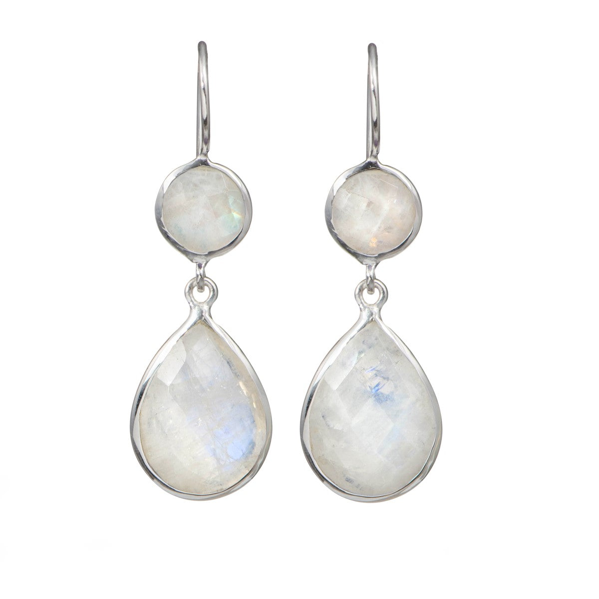 Moonstone Gemstone Two Stone Earrings in Sterling Silver - Teardrop