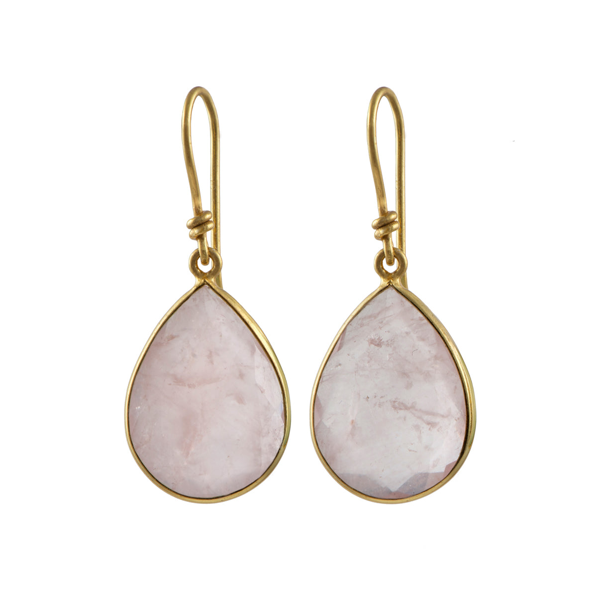 Rose Quartz Gold Plated Sterling Silver Earrings with a Tear Drop Shaped Gemstone