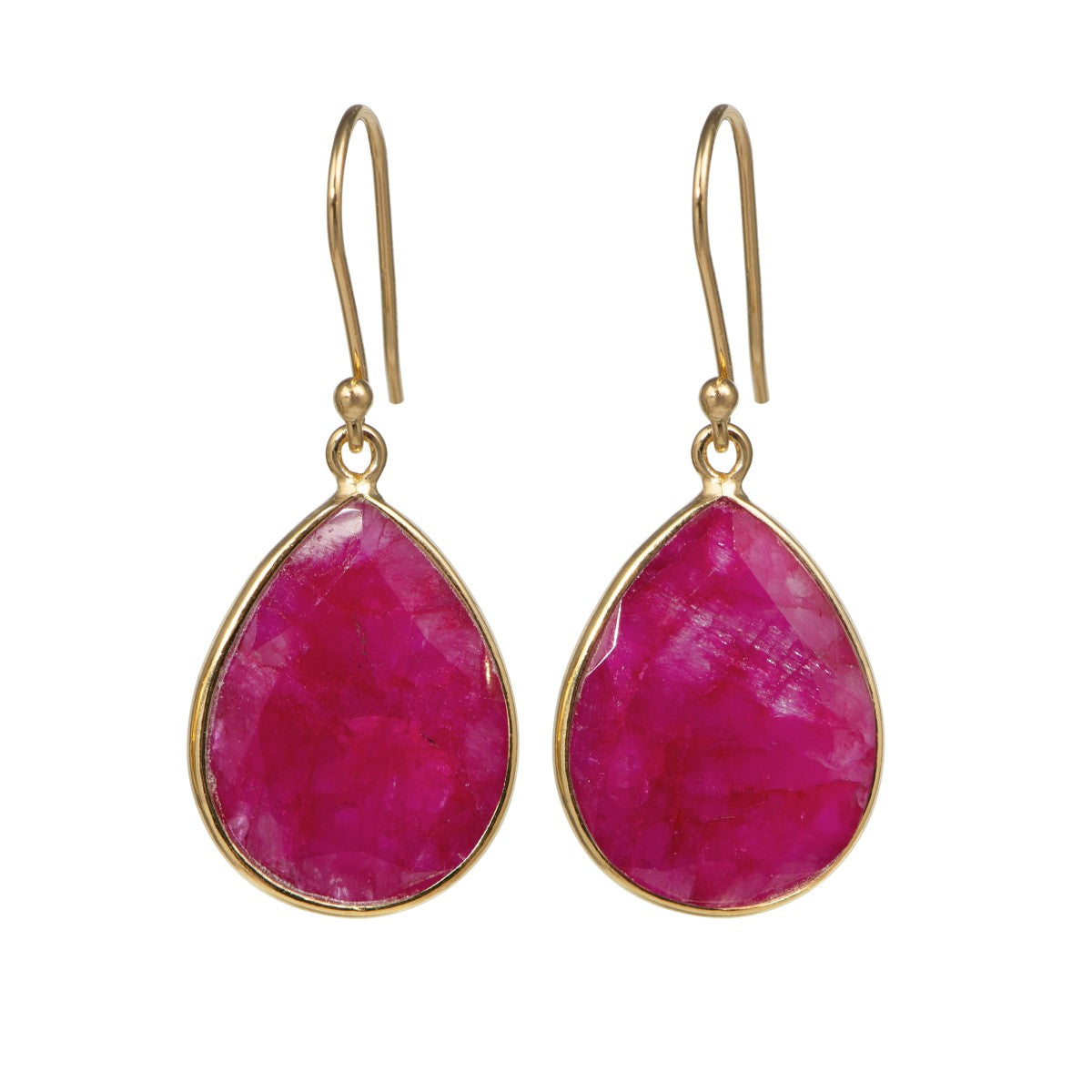 Ruby Quartz Gold Plated Sterling Silver Earrings with a Tear Drop Shaped Gemstone