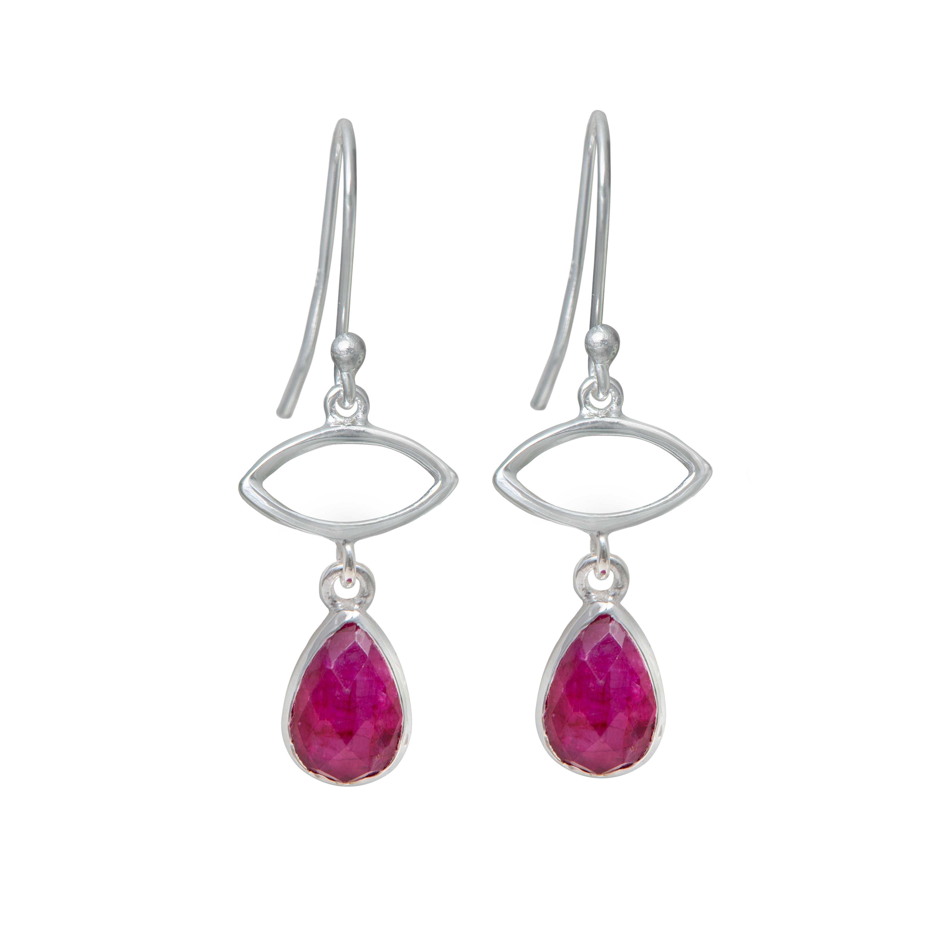 Silver Drop Earrings with Ruby Quartz Gemstone