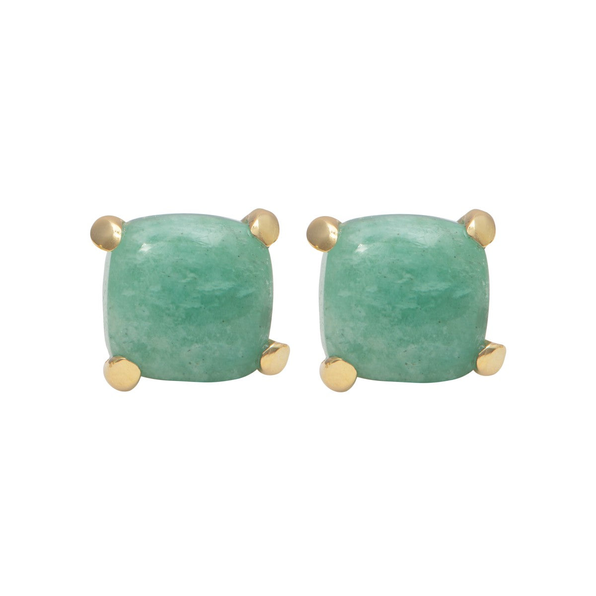 Square Cabochon Amazonite Stud Earrings in Gold Plated Sterling Silver