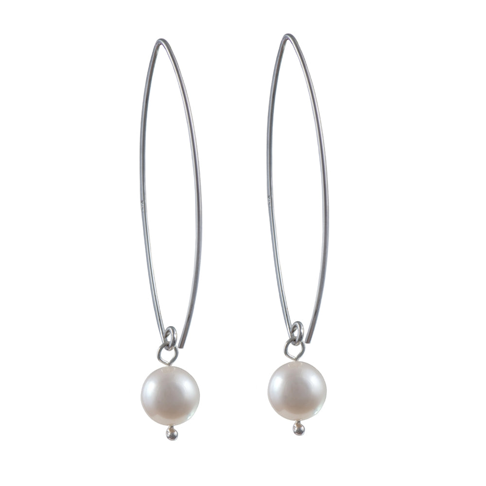 Long Silver Earrings with Pearl Drop