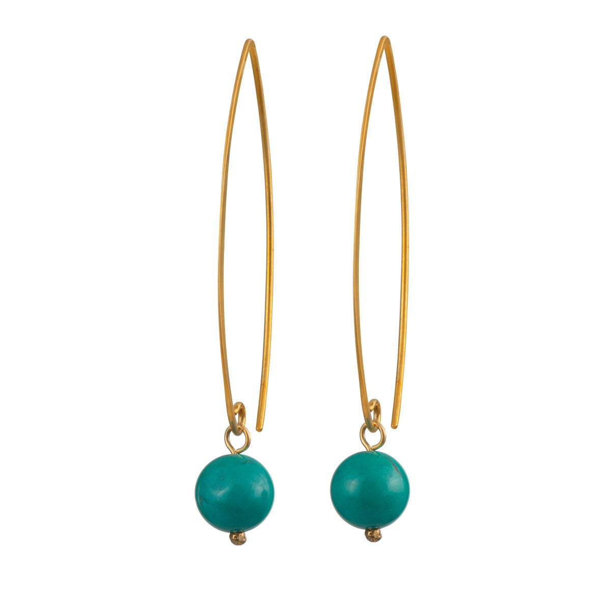 Gold Plated Long Sterling Silver Threader Earrings with a Turquoise Drop