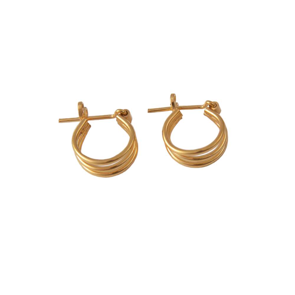 Small Triple Ring Gold Plated Silver Hoop Earrings