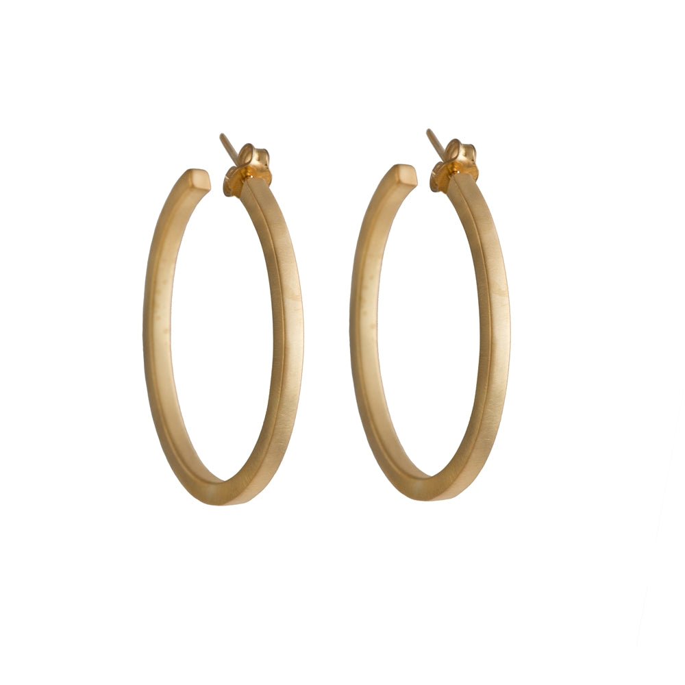 Gold Plated Silver Hoops - Brushed Finish