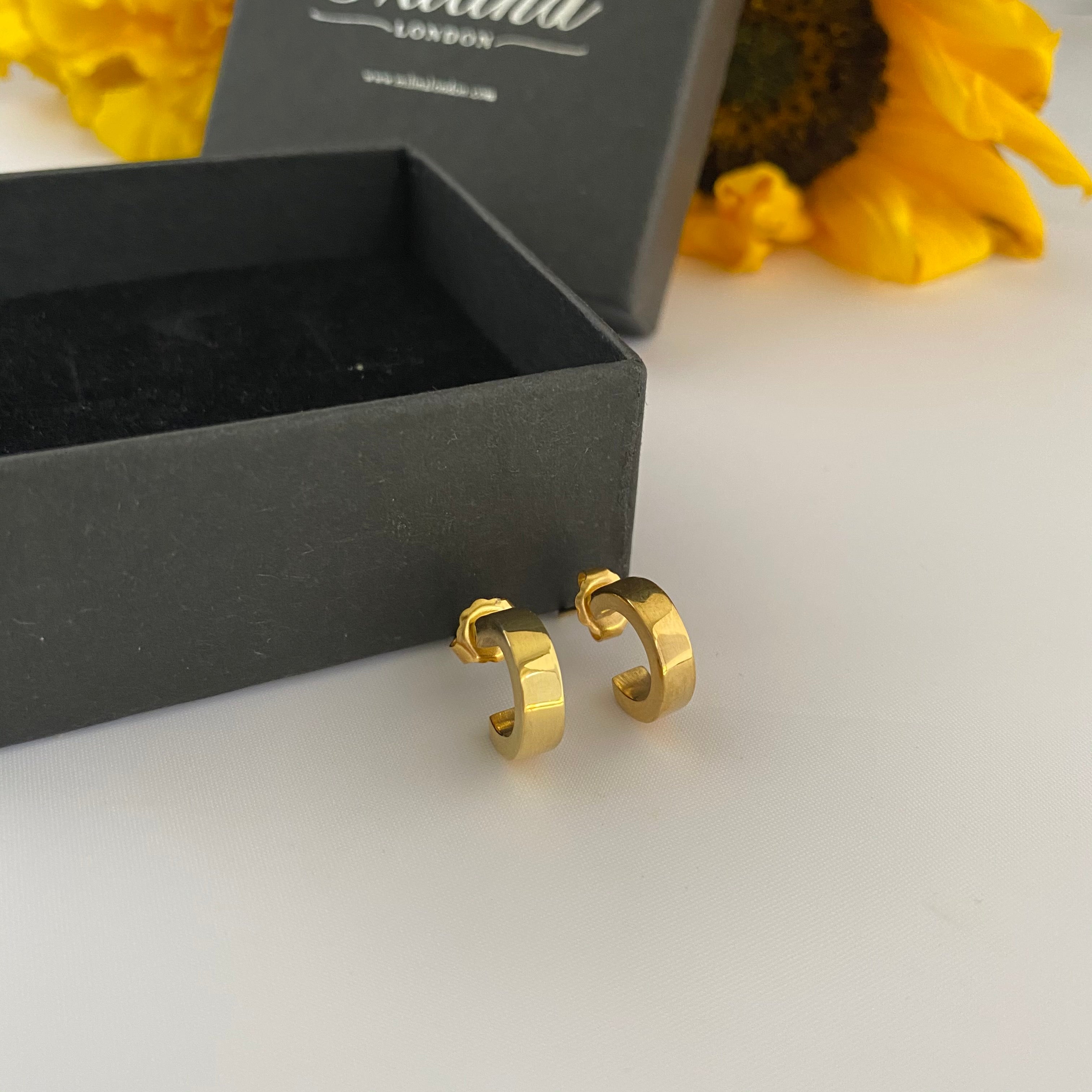 Gold Plated Silver Small Flat Hoop Earrings