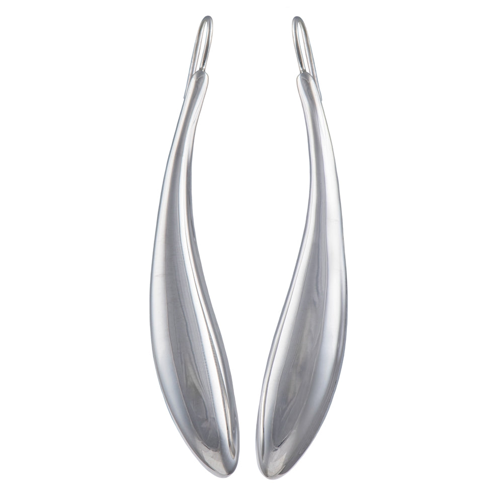 Silver Earrings - Long Curved Statement Earrings