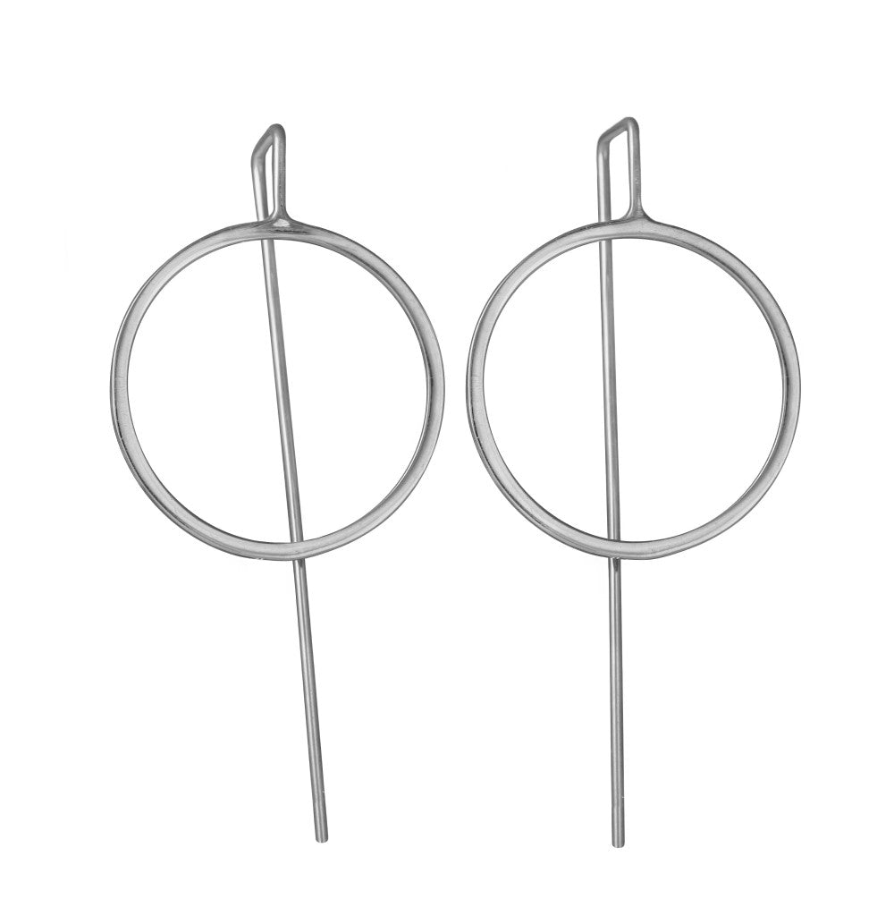 Sterling Silver Hollow Circle Earrings with a Long Straight Back