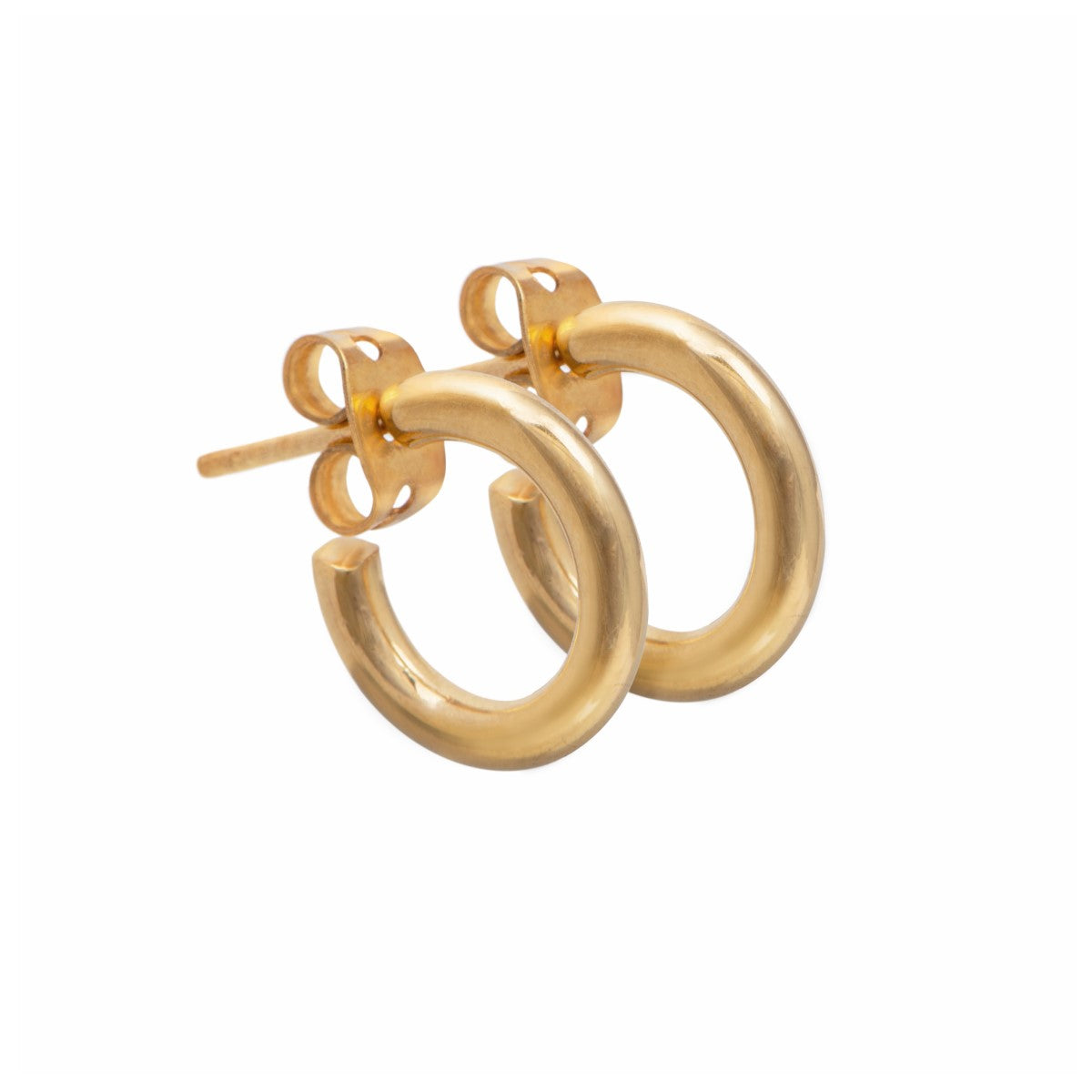 Gold Plated Sterling Silver Small Hoop Earrings with a Rounded Edge