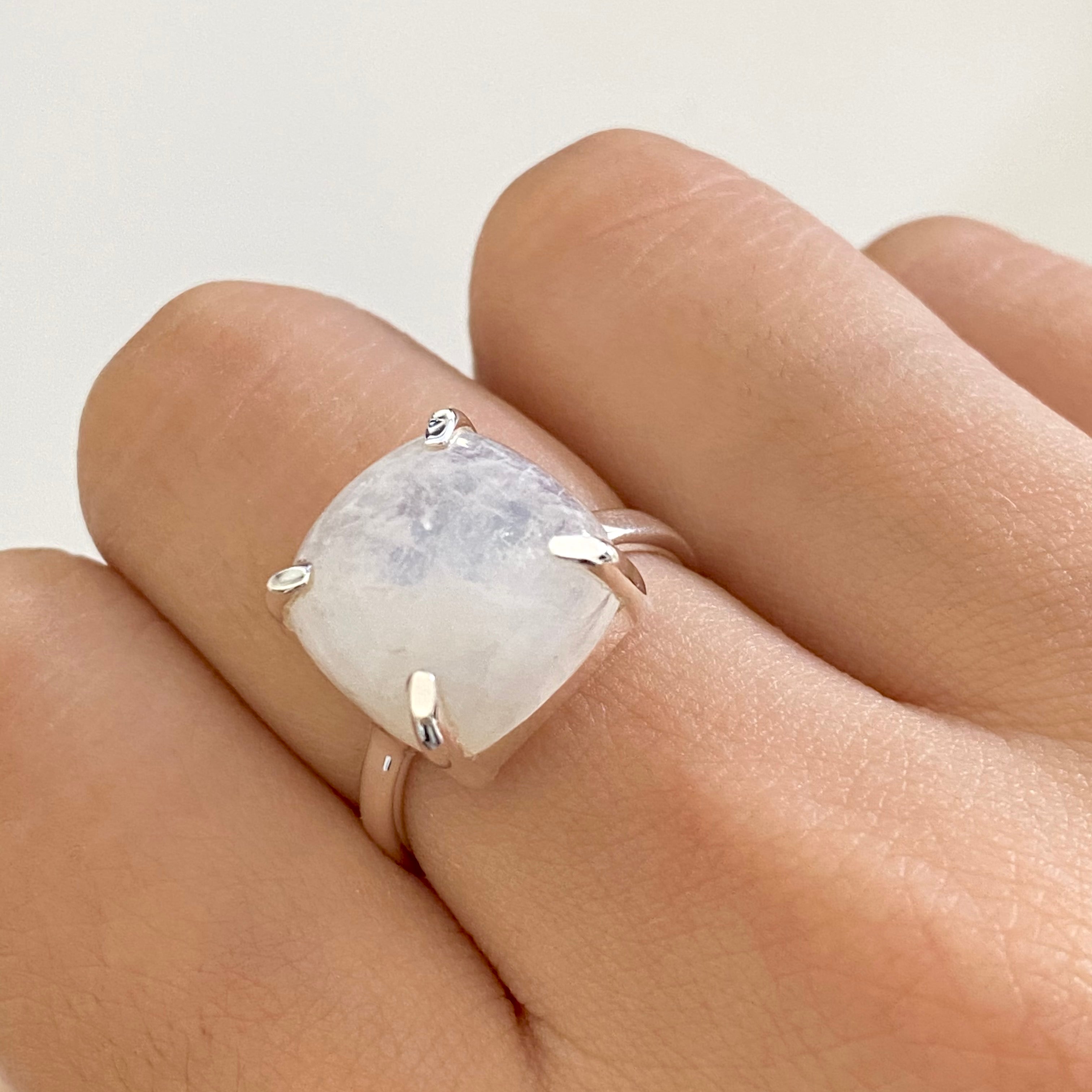 Square Cabochon Moonstone Ring in Sterling Silver