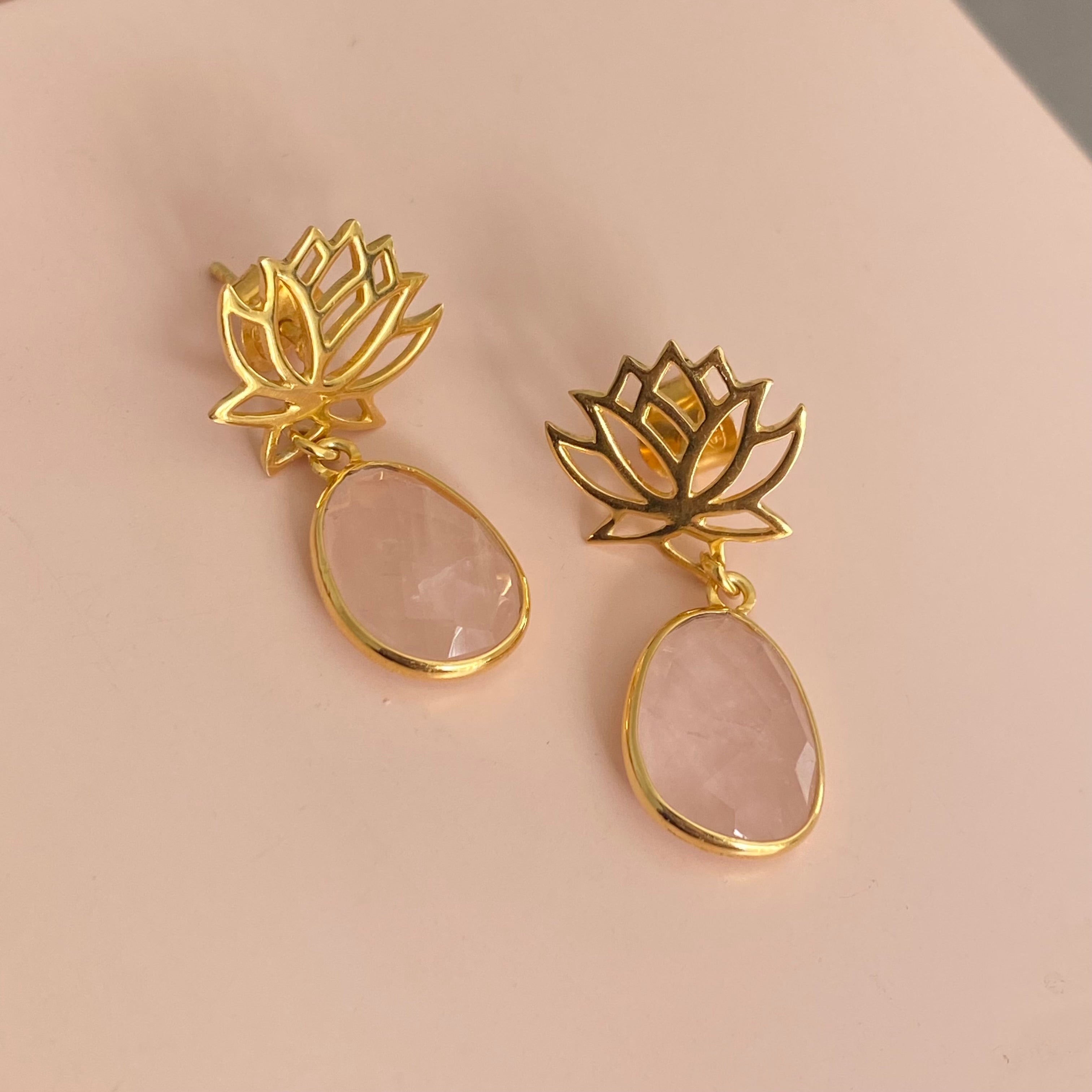 Gold Plated Silver Rose Quartz Gemstone Earring