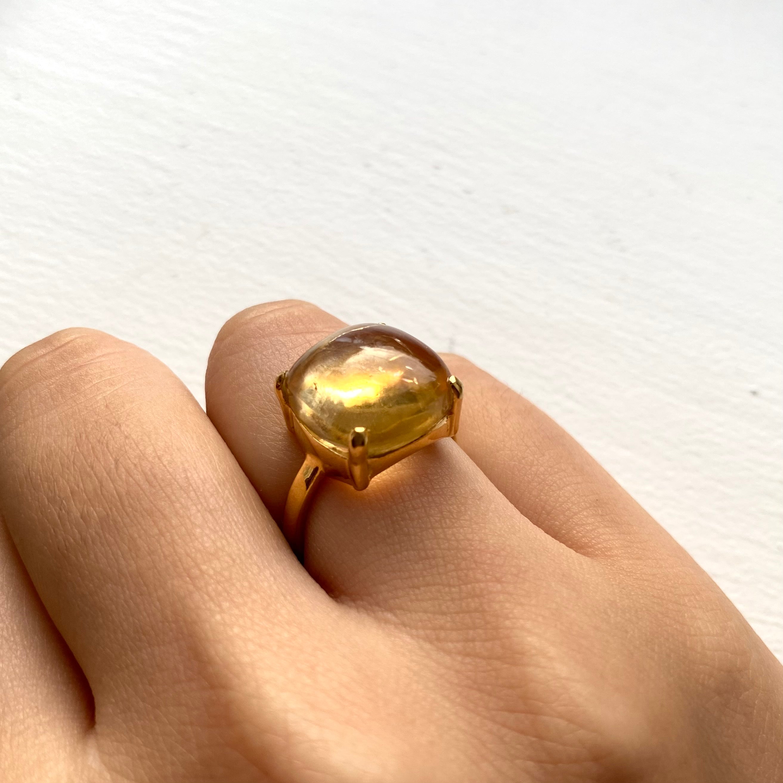 Square Cabochon Citrine Ring in Gold Plated Sterling Silver