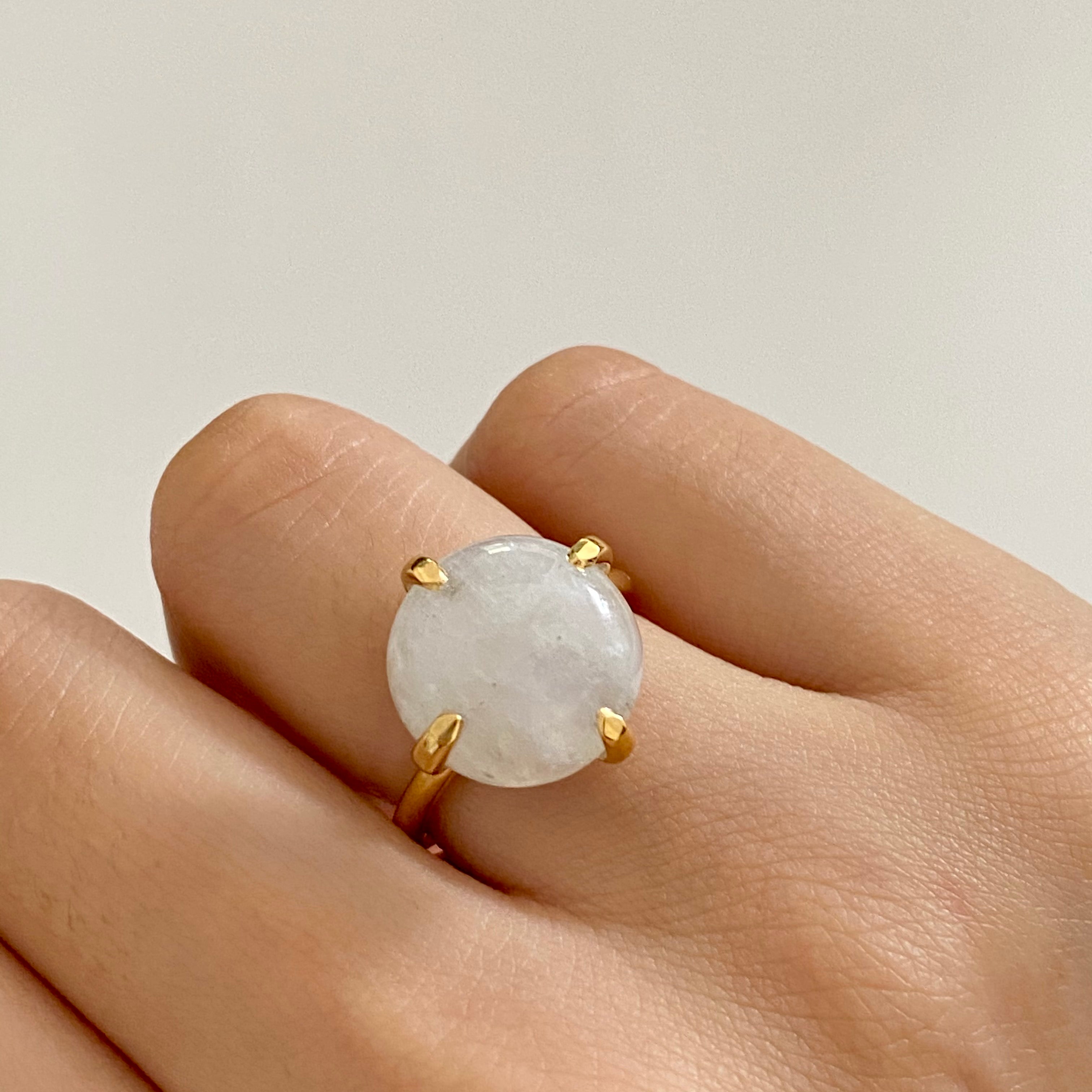 Round Cabochon Moonstone Ring in Gold Plated Sterling Silver