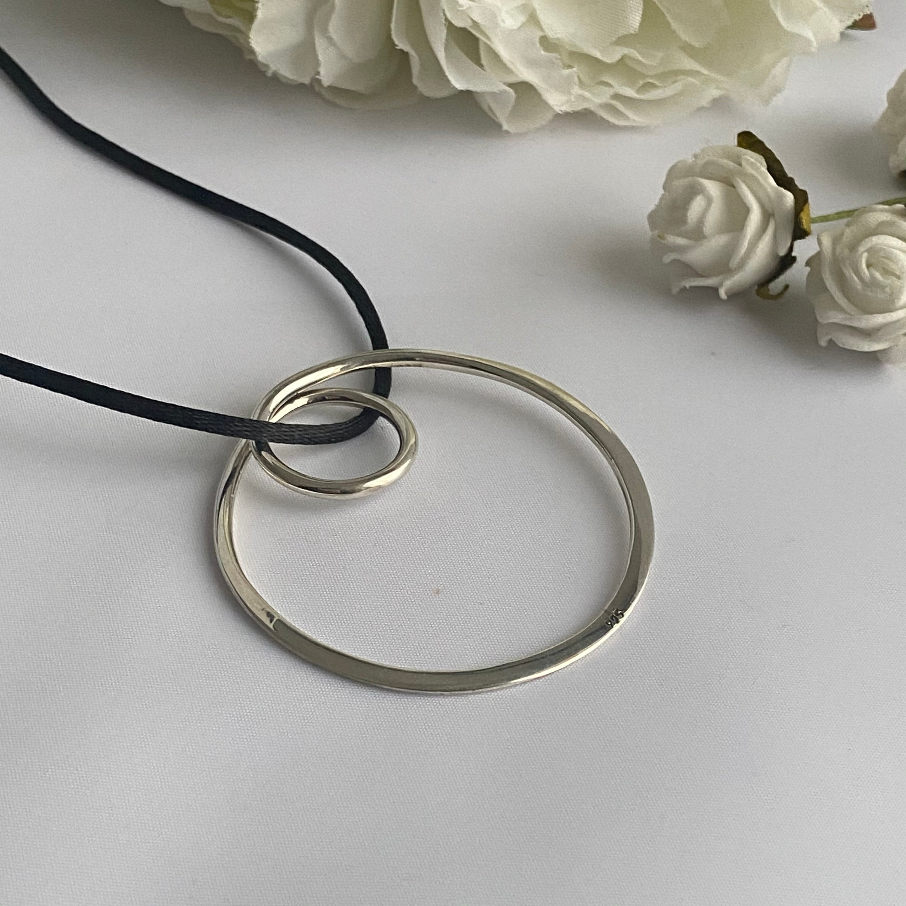 Sterling Silver Two Interlinked Circles Statement Pendant