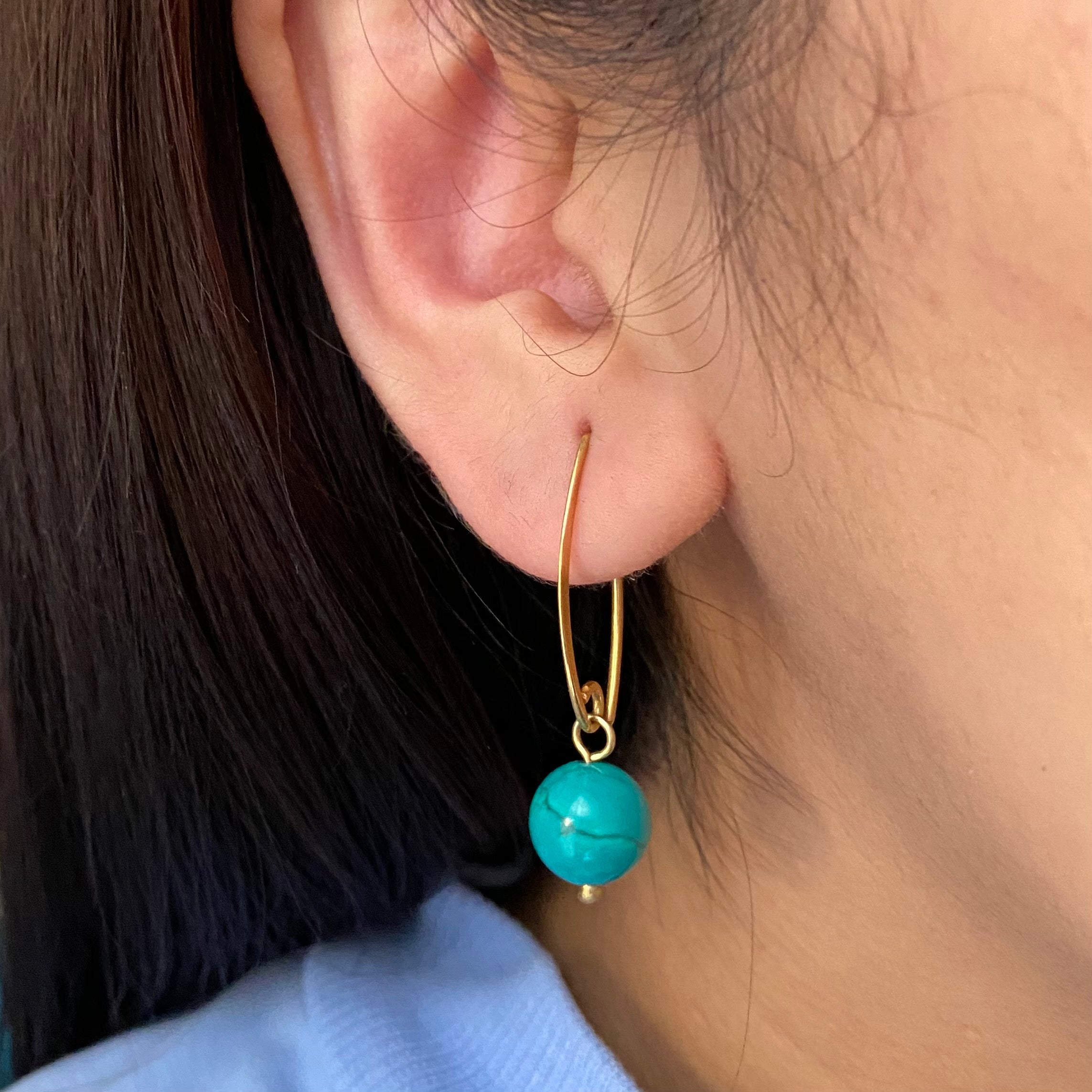 Gold Plated Sterling Silver Threader Earrings - Turquoise Drop