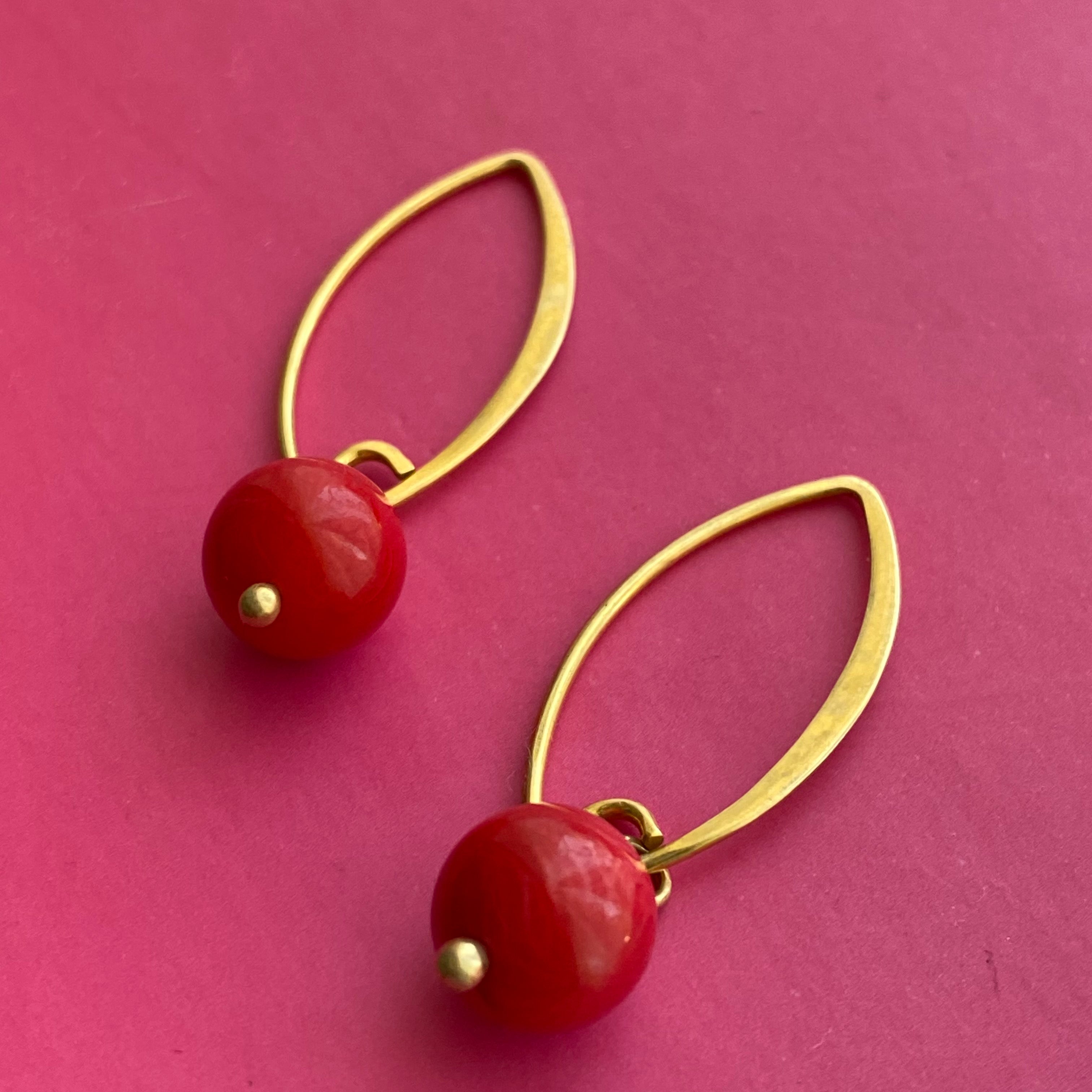 Gold Plated Sterling Silver Threader Earrings - Coral Drop