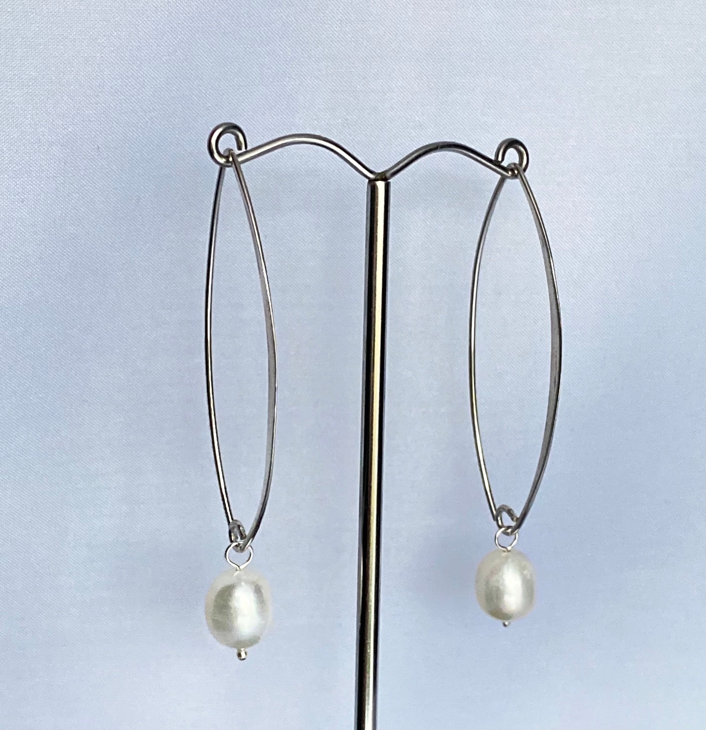 Long Sterling Silver Threader Earrings with White Pearl Drop