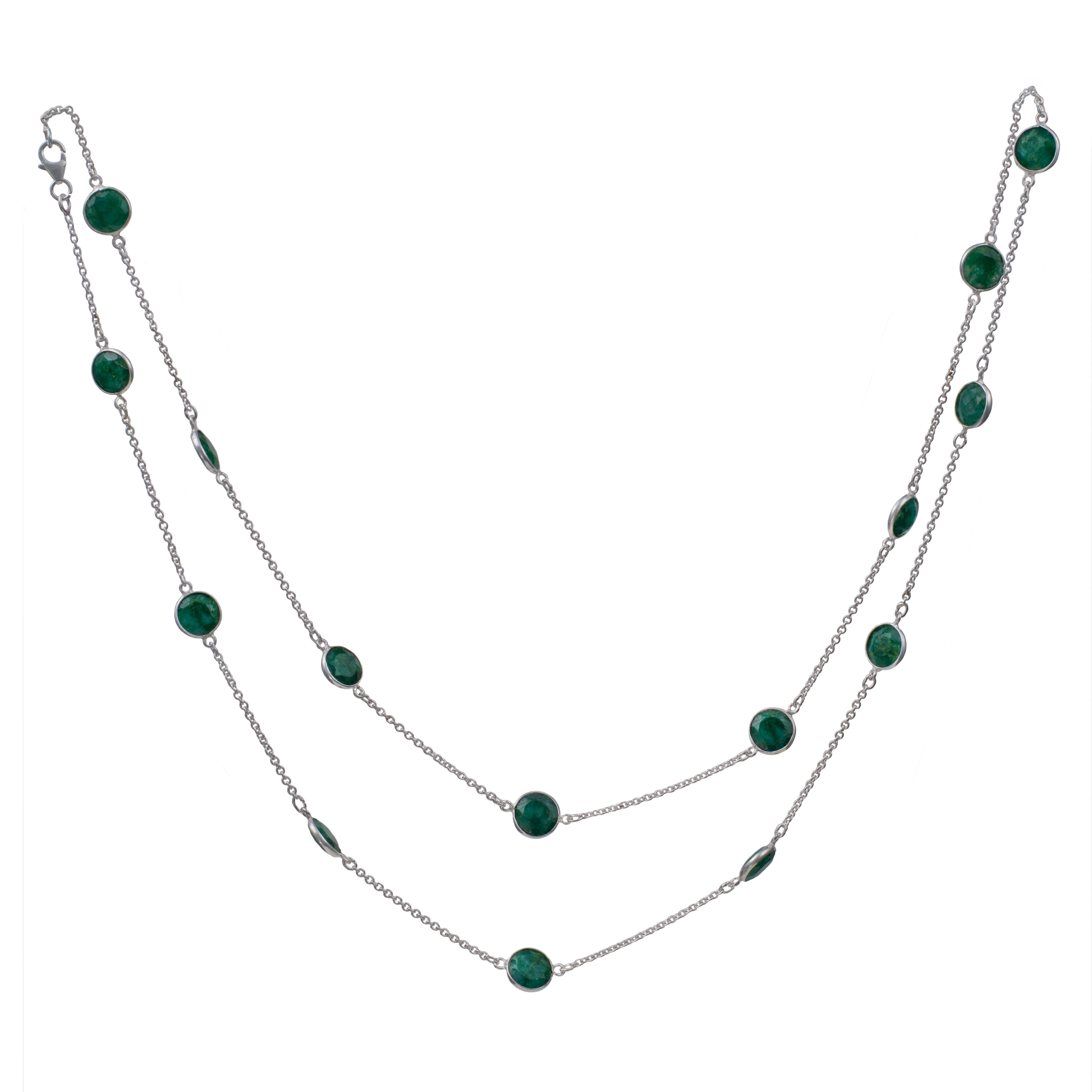 Green Silimante Gemstone Necklace in Sterling Silver