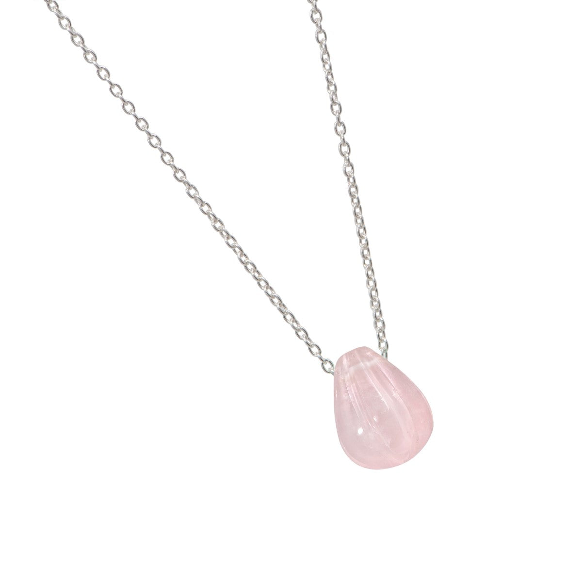 Sterling Silver Necklace with a Carved Rose Quartz Gemstone