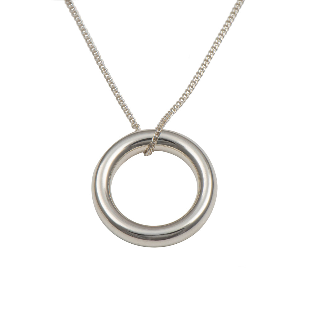 Sterling Silver Round Tube Ring Pendant On Silver Chain