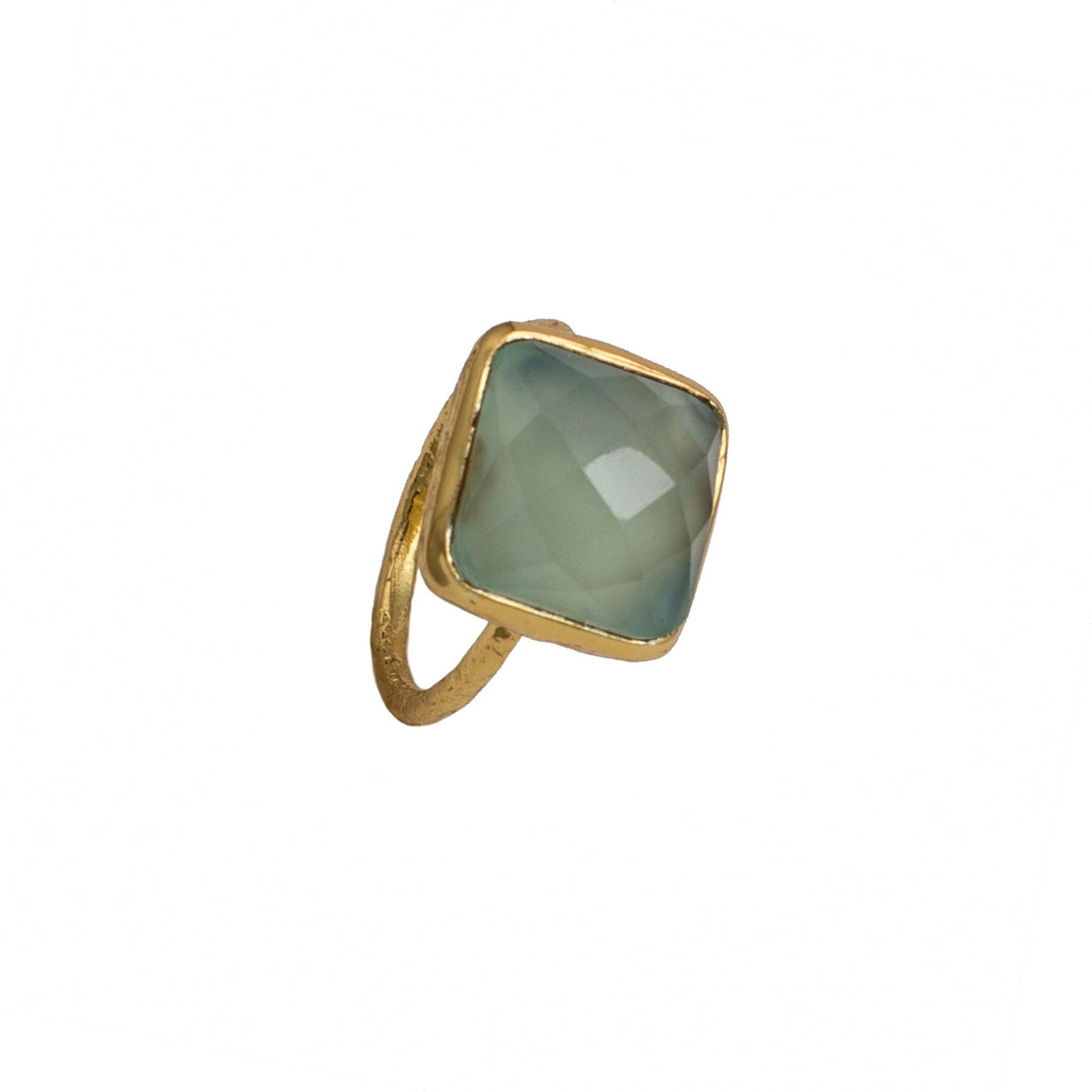 Aqua Chalcedony Gold Plated Silver Ring with Square Semiprecious Stone 