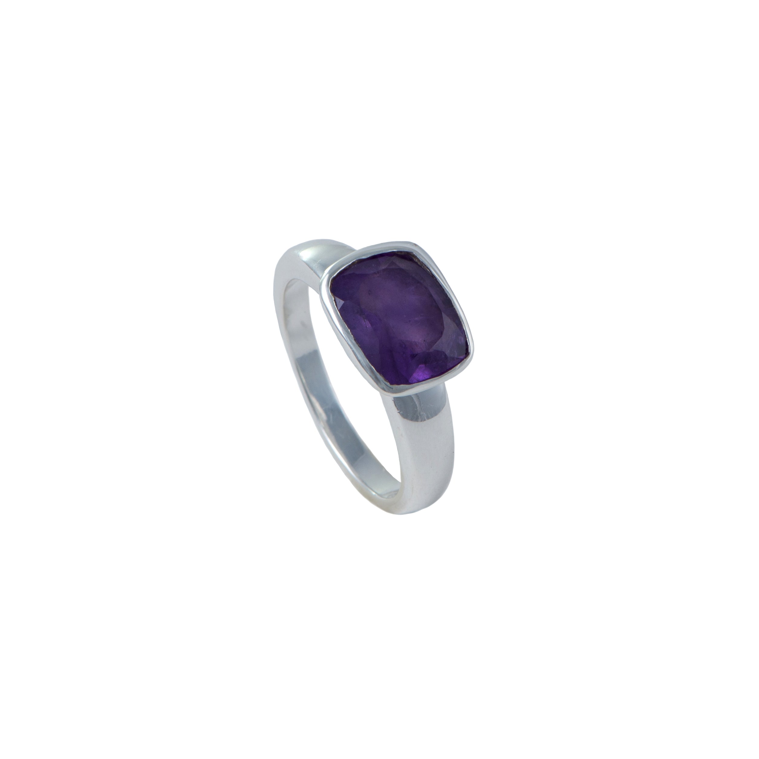 Faceted Rectangular Cut Natural Gemstone Sterling Silver Ring - Amethyst