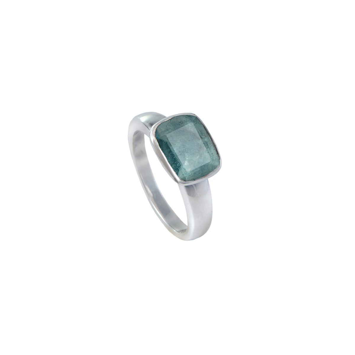 Faceted Rectangular Cut Natural Gemstone Sterling Silver Ring - Apatite