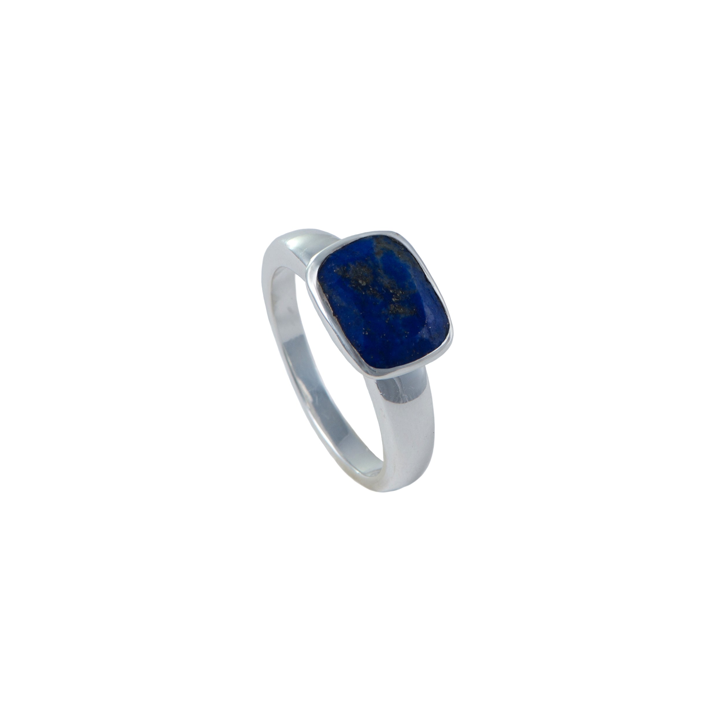 Faceted Rectangular Cut Natural Gemstone Sterling Silver Ring - Lapis Lazuli