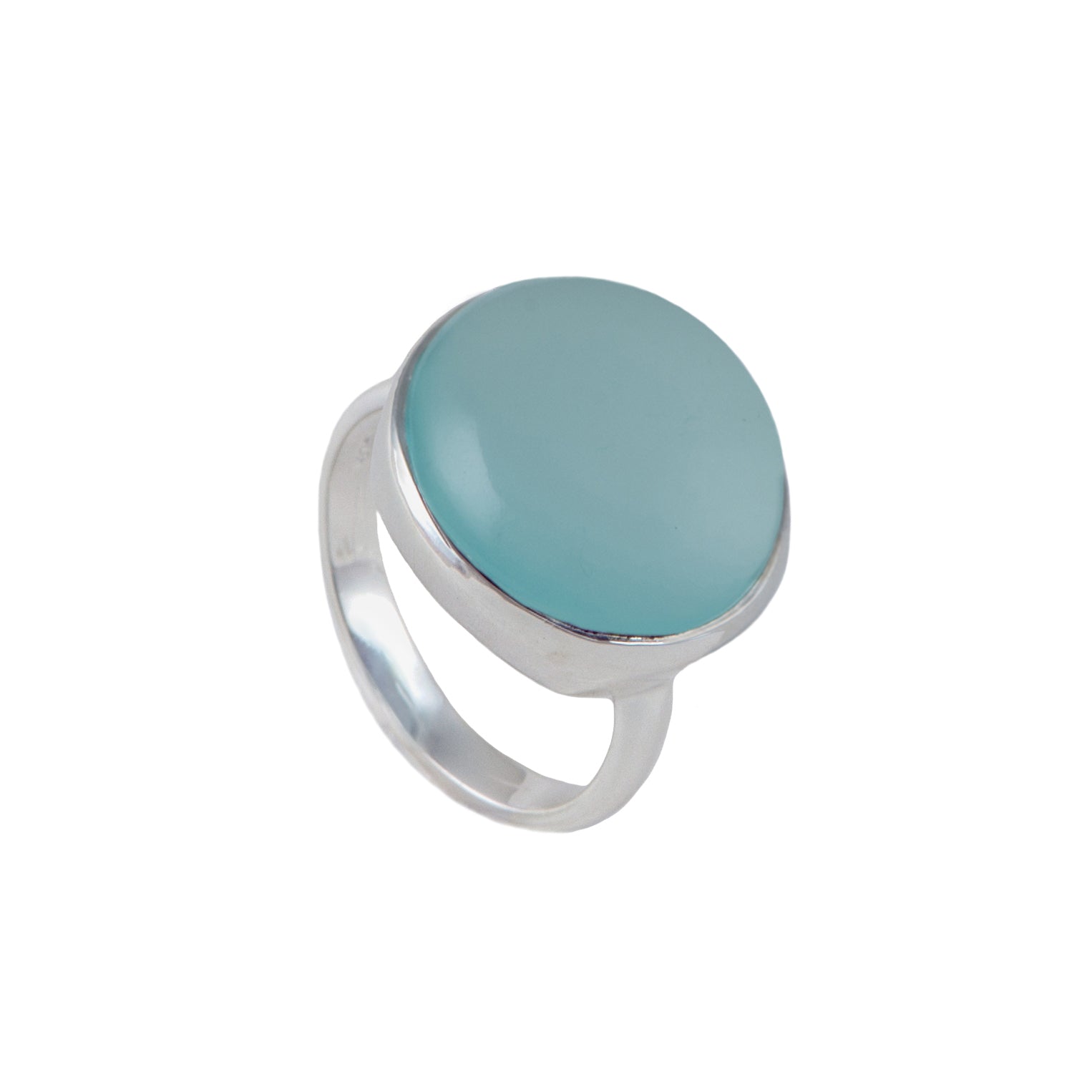 Cabochon Round Cut Natural Gemstone Sterling Silver Ring - Aqua Chalcedony