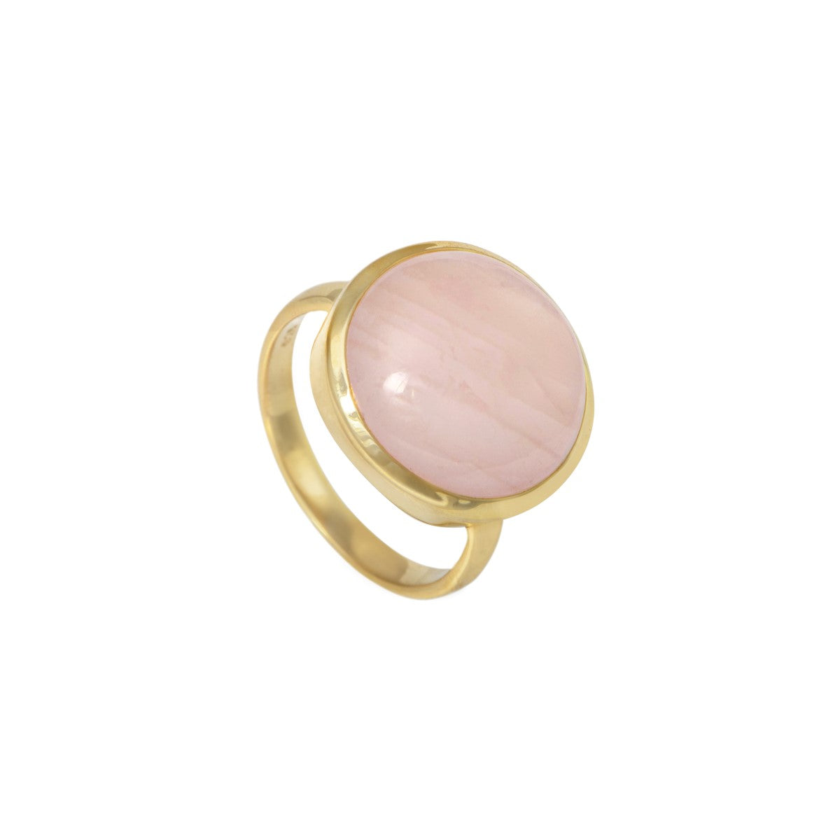 Cabochon Round Cut Natural Gemstone Gold Plated Sterling Silver Ring - Rose Quartz