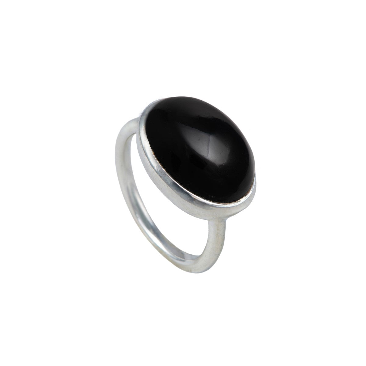 Cabochon Oval Cut Natural Gemstone Sterling Silver Ring - Black Onyx
