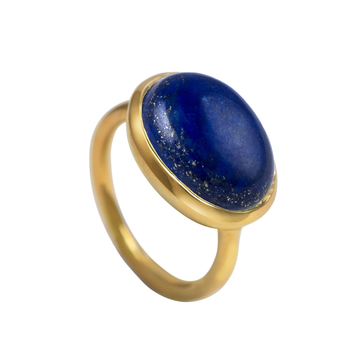 Cabochon Oval Cut Natural Gemstone Gold Plated Sterling Silver Ring - Lapis Lazuli